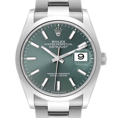 Photo of Rolex Datejust Mint Green Dial Domed Bezel Steel Mens Watch 126200 Unworn