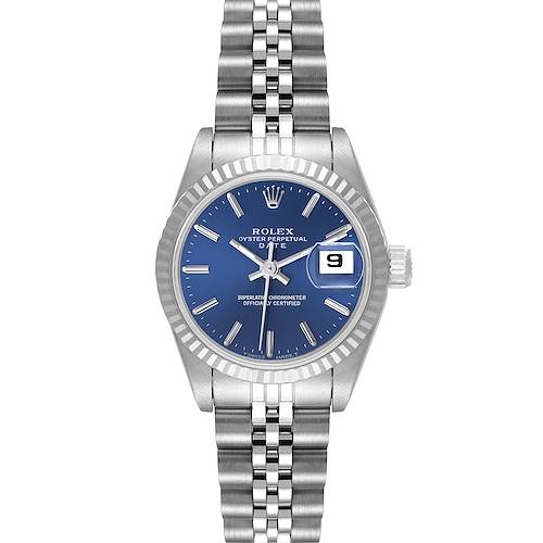 Photo of Rolex Datejust Steel White Gold Blue Baton Dial Ladies Watch 69174 Box Papers