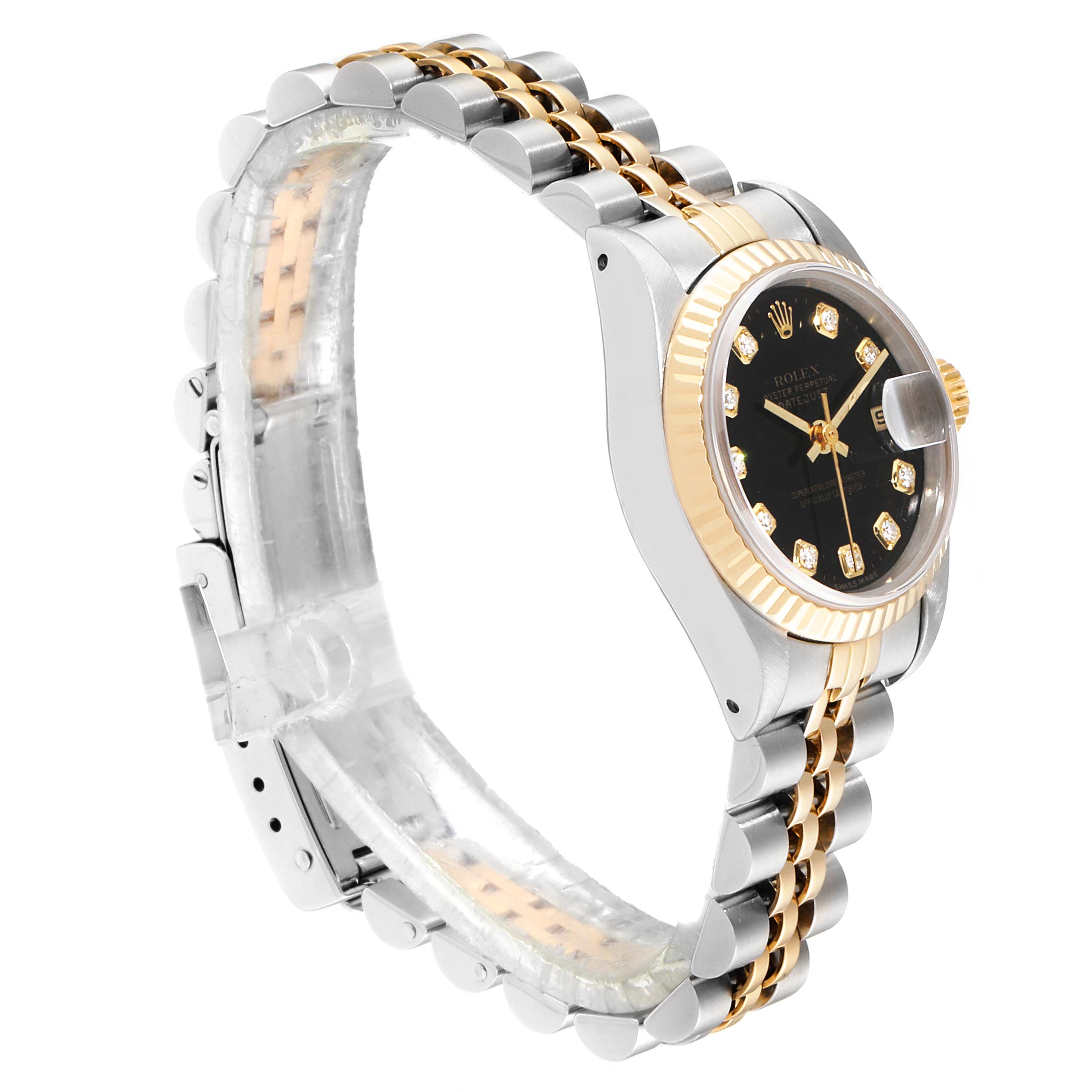 Rolex Datejust Steel Yellow Gold Black Diamond Dial Ladies Watch 69173 ...