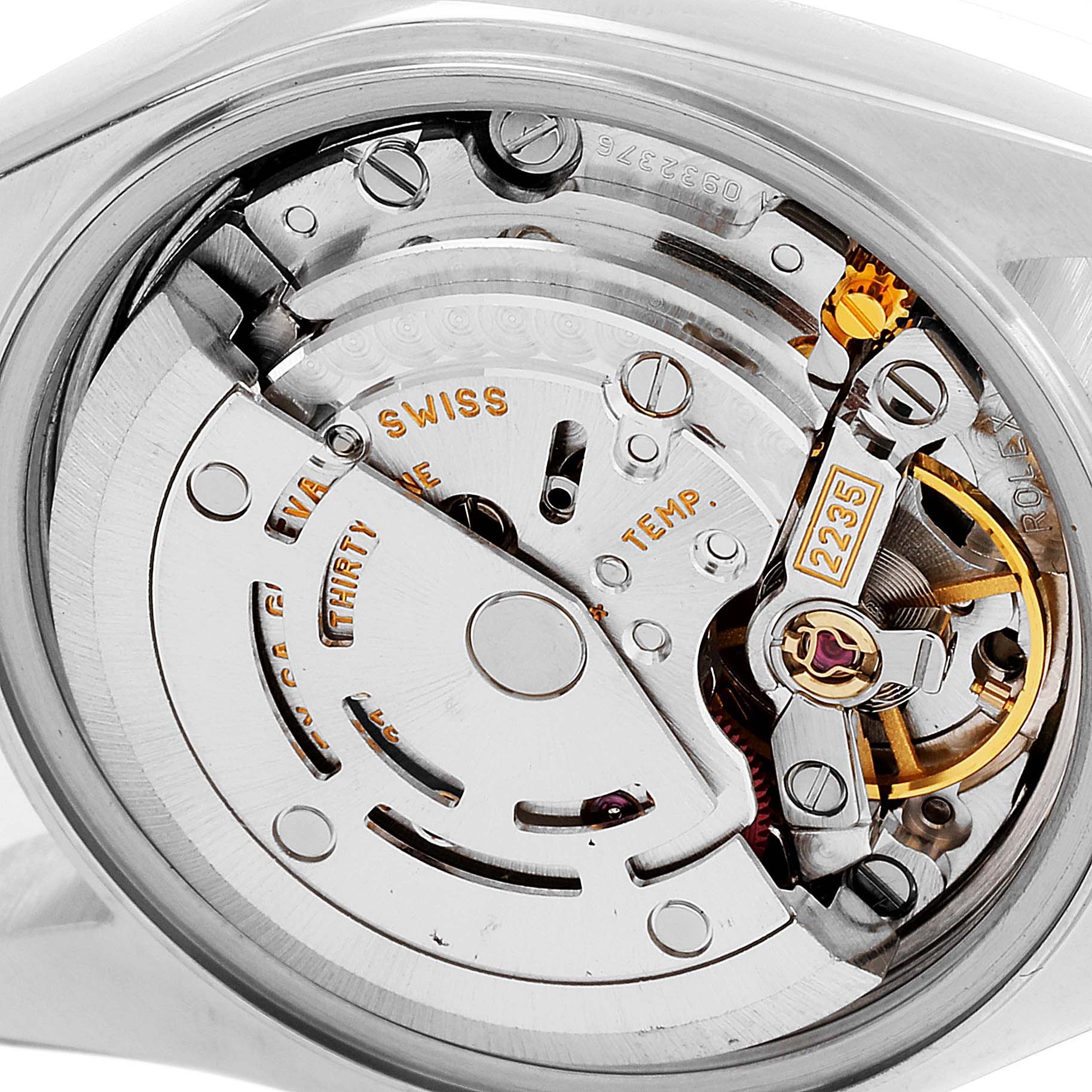 The image shows a close-up view of the movement mechanism of a Rolex Datejust 79173 Women's Steel and Gold (two tone) Blue Dial 79173 Women's Steel and Gold (two tone) Blue Dial watch.