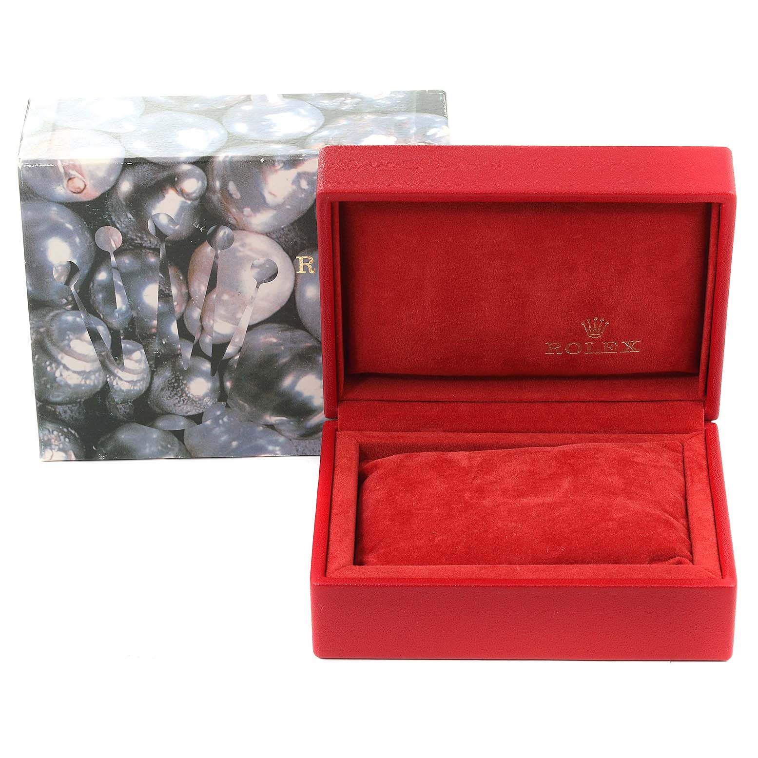 The image shows a closed Rolex Datejust 79173 Women's Steel and Gold (two tone) Blue Dial 79173 Women's Steel and Gold (two tone) Blue Dial watch box and an open red velvet inner box with the Rolex logo.