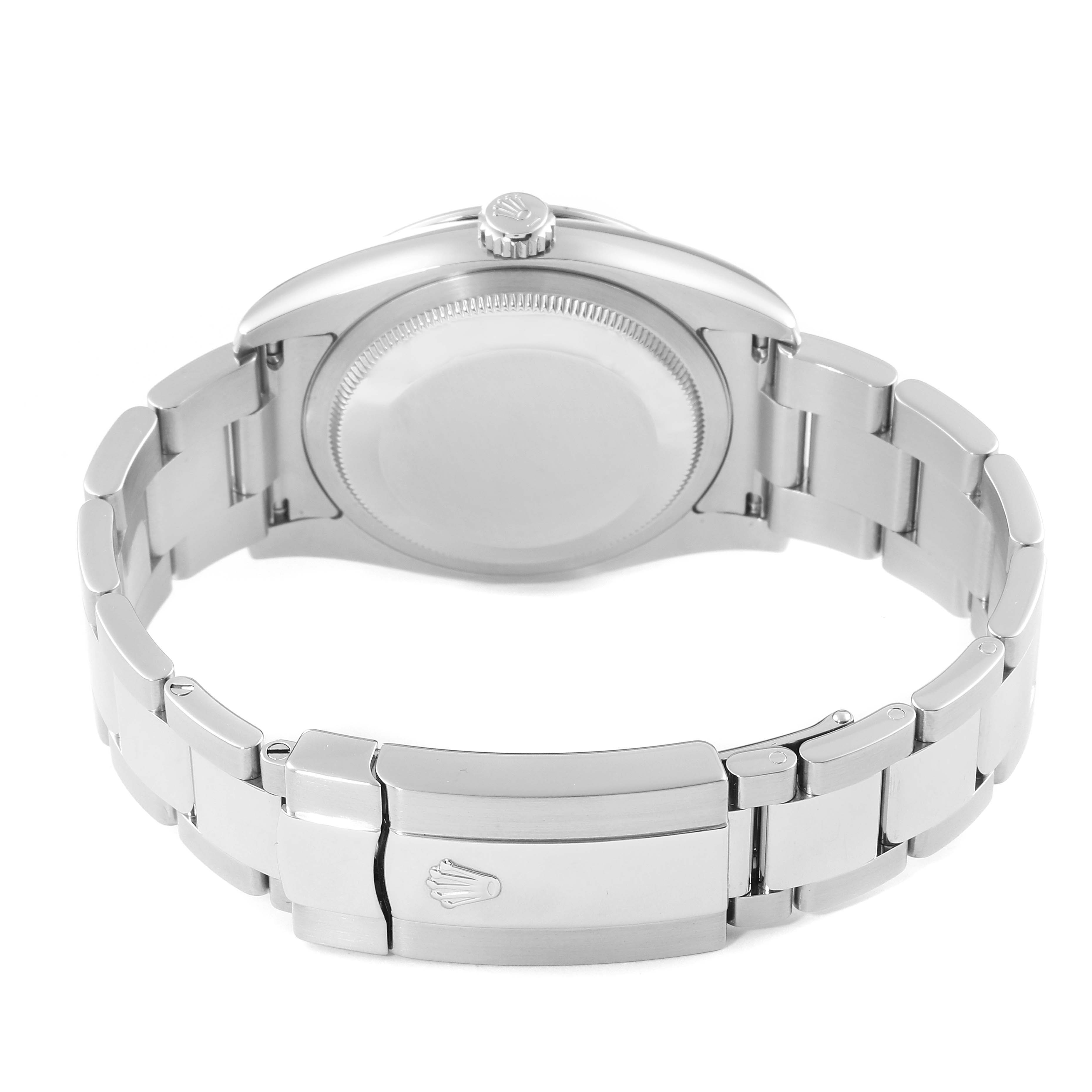 This image shows the back casing and bracelet of a Rolex Turn-o-Graph 116264 Men
s Stainless Steel Black Dial 116264 Men
s Stainless Steel Black Dial watch from a rear angle.