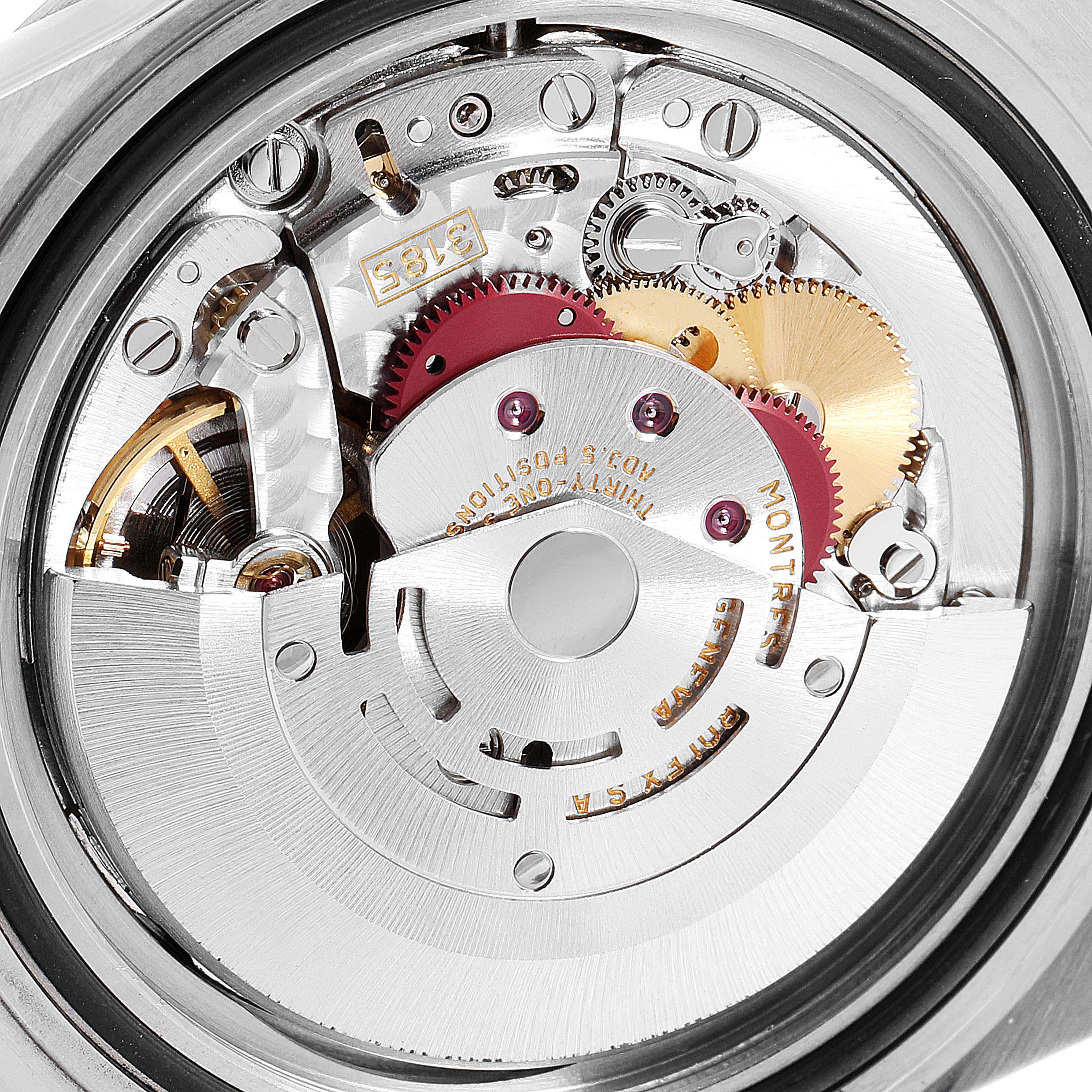 This image shows a close-up of the inner mechanical movement of a Rolex Explorer 16570 Men
s Stainless Steel Black Dial 16570 Men
s Stainless Steel Black Dial watch.