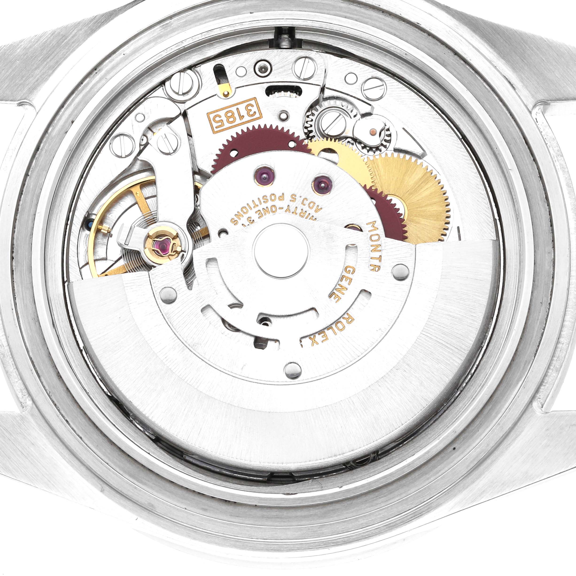 The image shows the internal mechanical movement of a Rolex Explorer 16570 Men's Stainless Steel Black Dial 16570 Men's Stainless Steel Black Dial watch, viewed from the back.