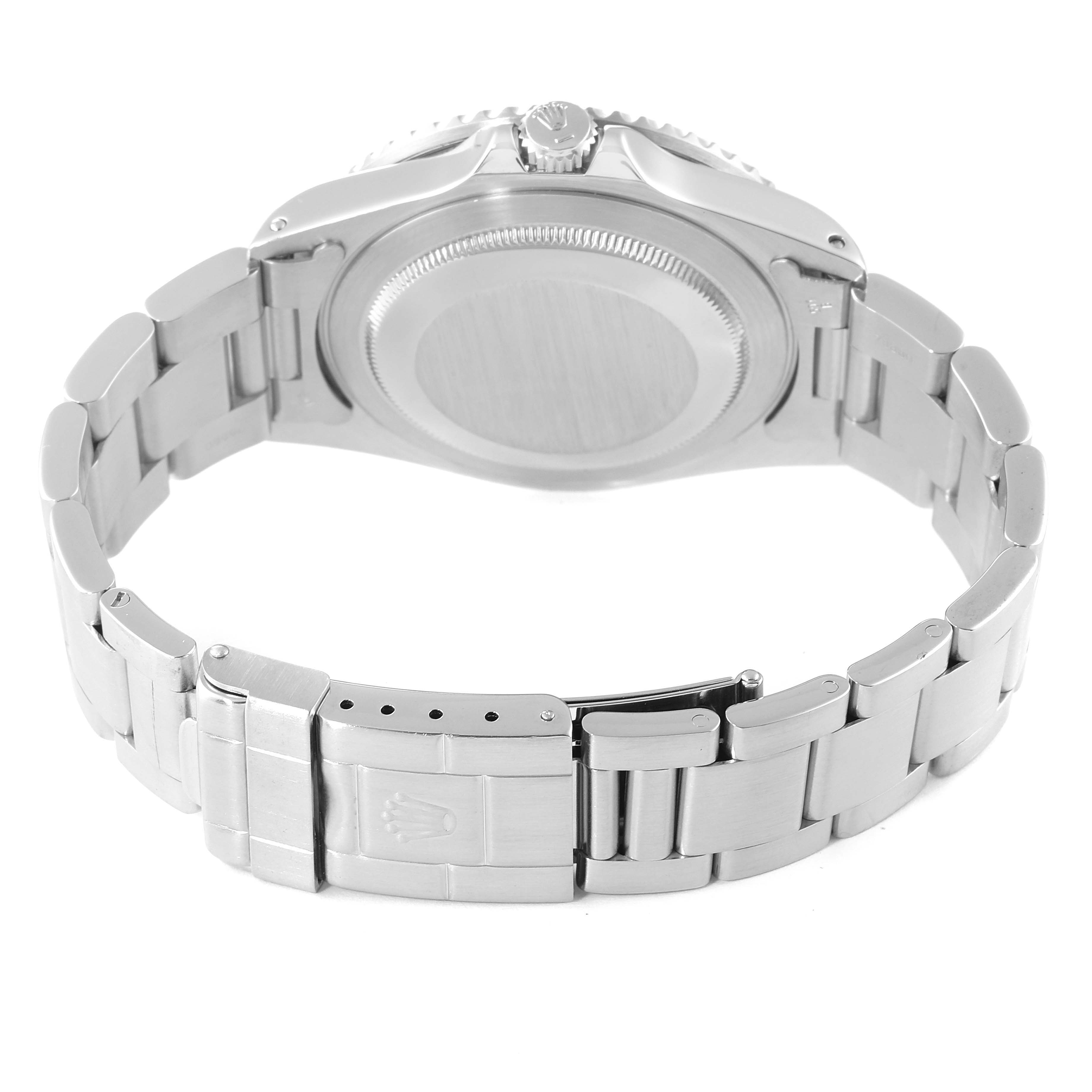 The image shows the back and clasp of a Rolex GMT-Master 16700 Men's Stainless Steel Black Dial 16700 Men's Stainless Steel Black Dial model watch from a rear angle.