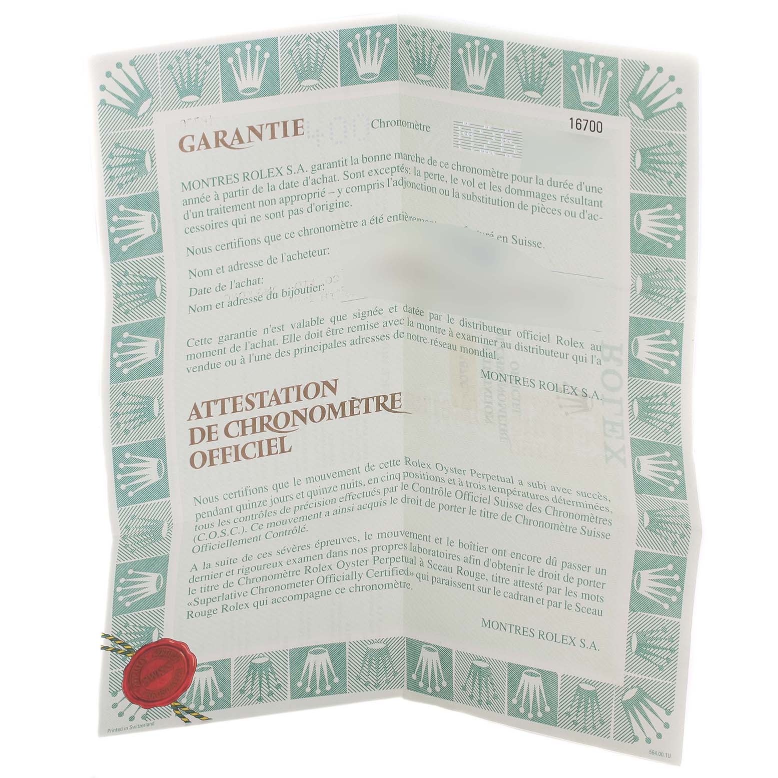 This is a guarantee and chronometer certificate for the Rolex GMT-Master 16700 Men
s Stainless Steel Black Dial 16700 Men
s Stainless Steel Black Dial model.