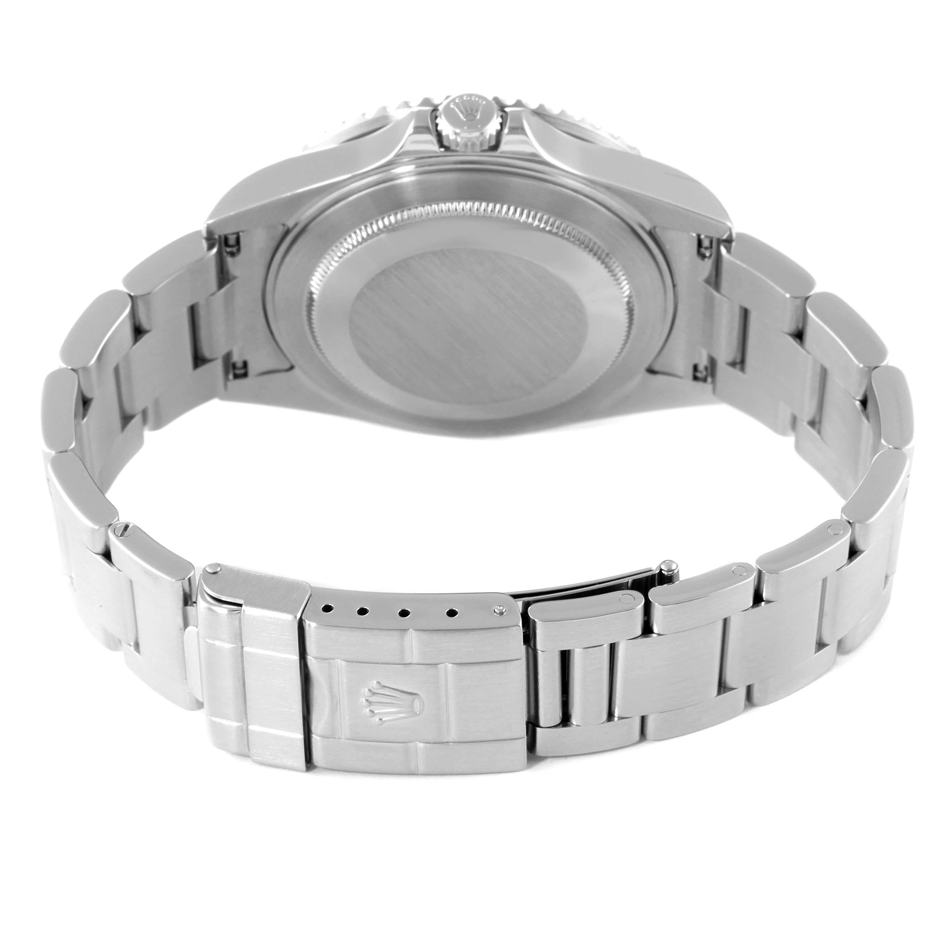 This image shows the back case and clasp of a Rolex GMT-Master 16710 Men
s Stainless Steel Black Dial 16710 Men
s Stainless Steel Black Dial watch from a rear angle.