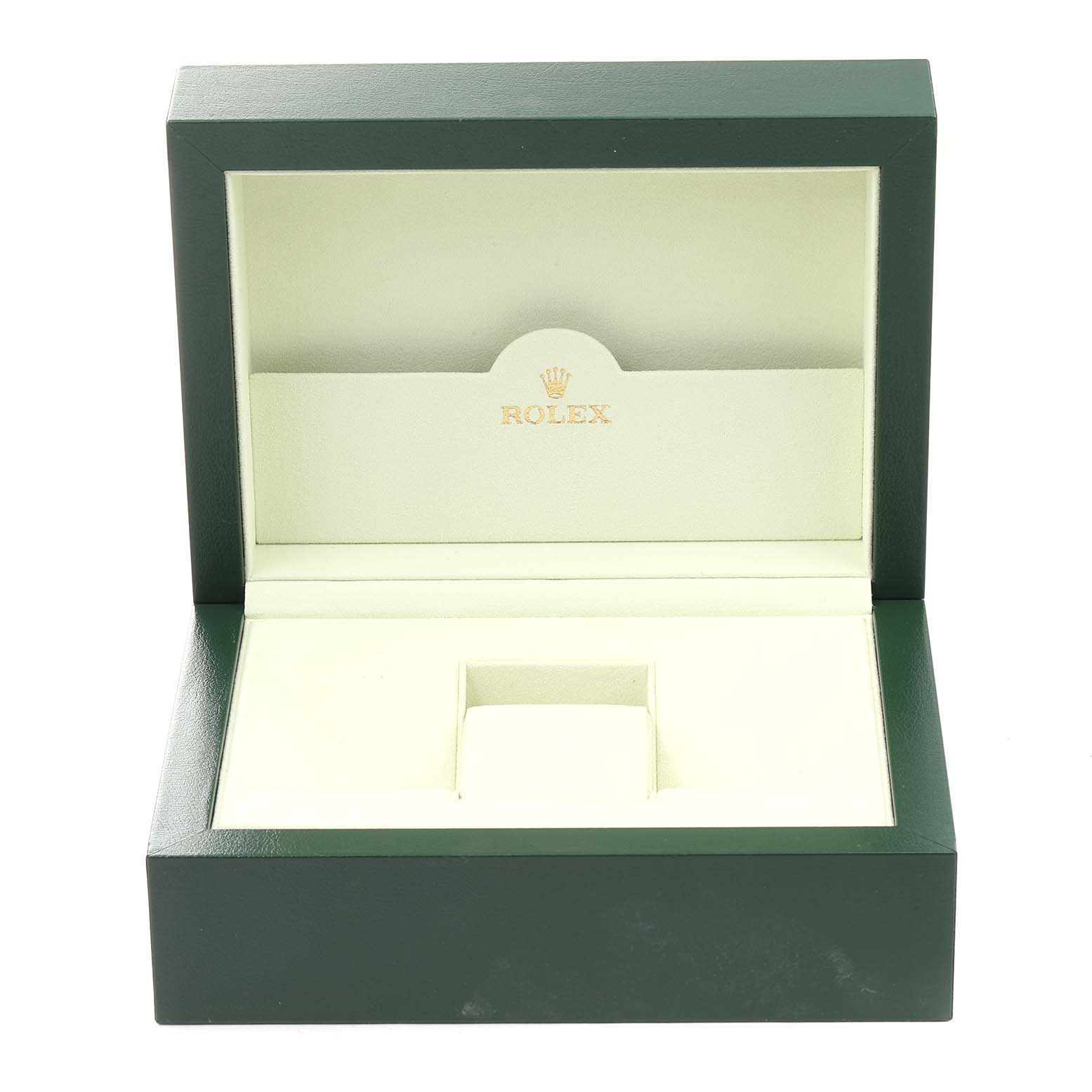 This image shows an open Rolex GMT-Master 16710 Men's Stainless Steel Black Dial 16710 Men's Stainless Steel Black Dial watch box with cushioning and the Rolex logo inside.