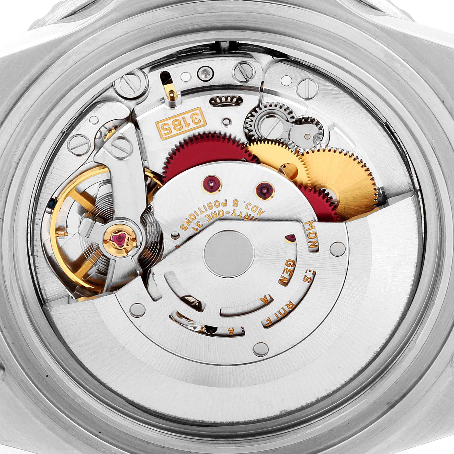 The image shows the inner mechanism and movement of a Rolex GMT-Master 16710 Men's Stainless Steel Black Dial 16710 Men's Stainless Steel Black Dial watch from a close-up angle.