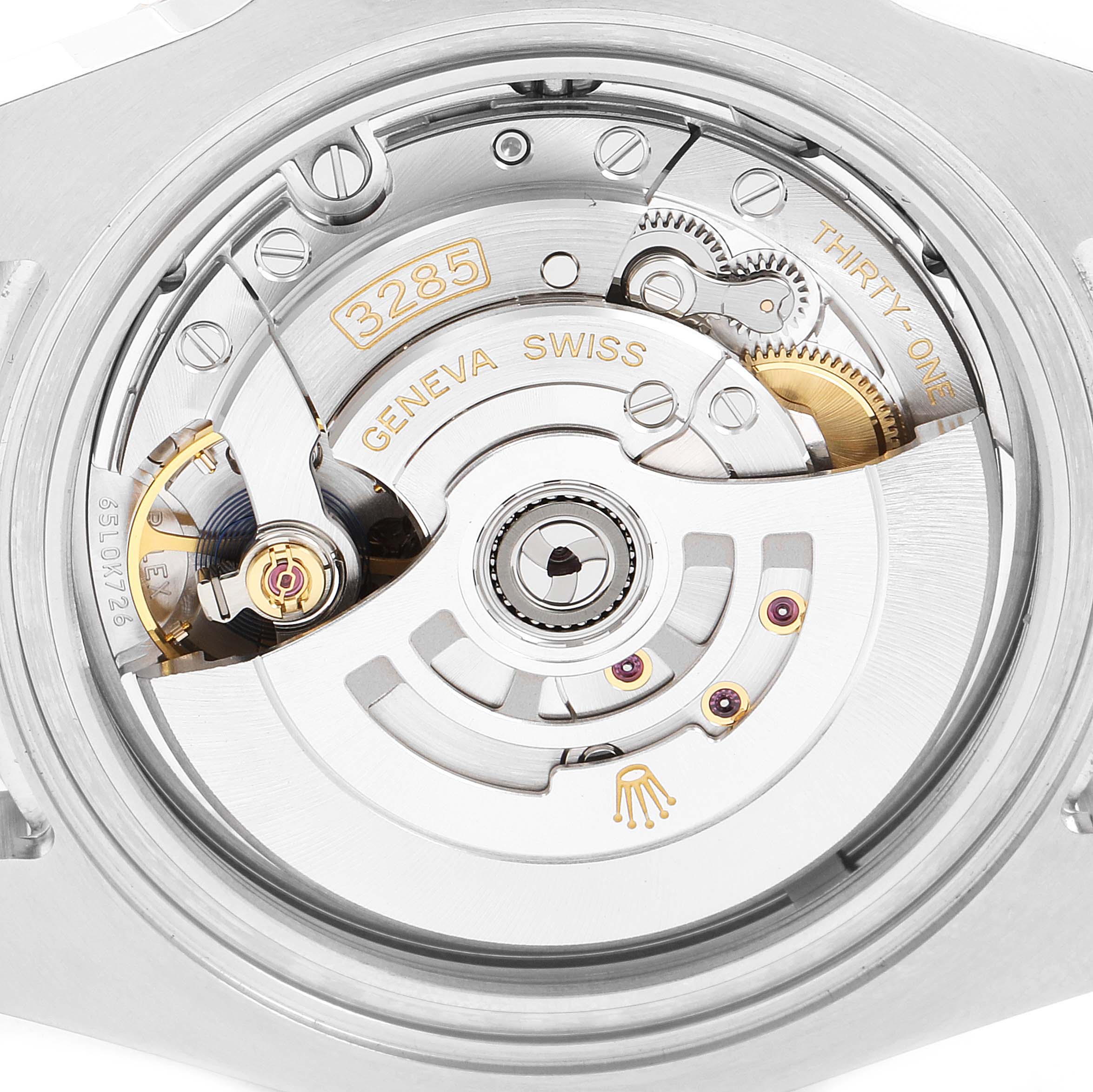 This image shows the back view of a Rolex GMT-Master 126711 Men
s Stainless Steel Black Dial 126711 Men
s Stainless Steel Black Dial watch, highlighting its intricate movement mechanism.