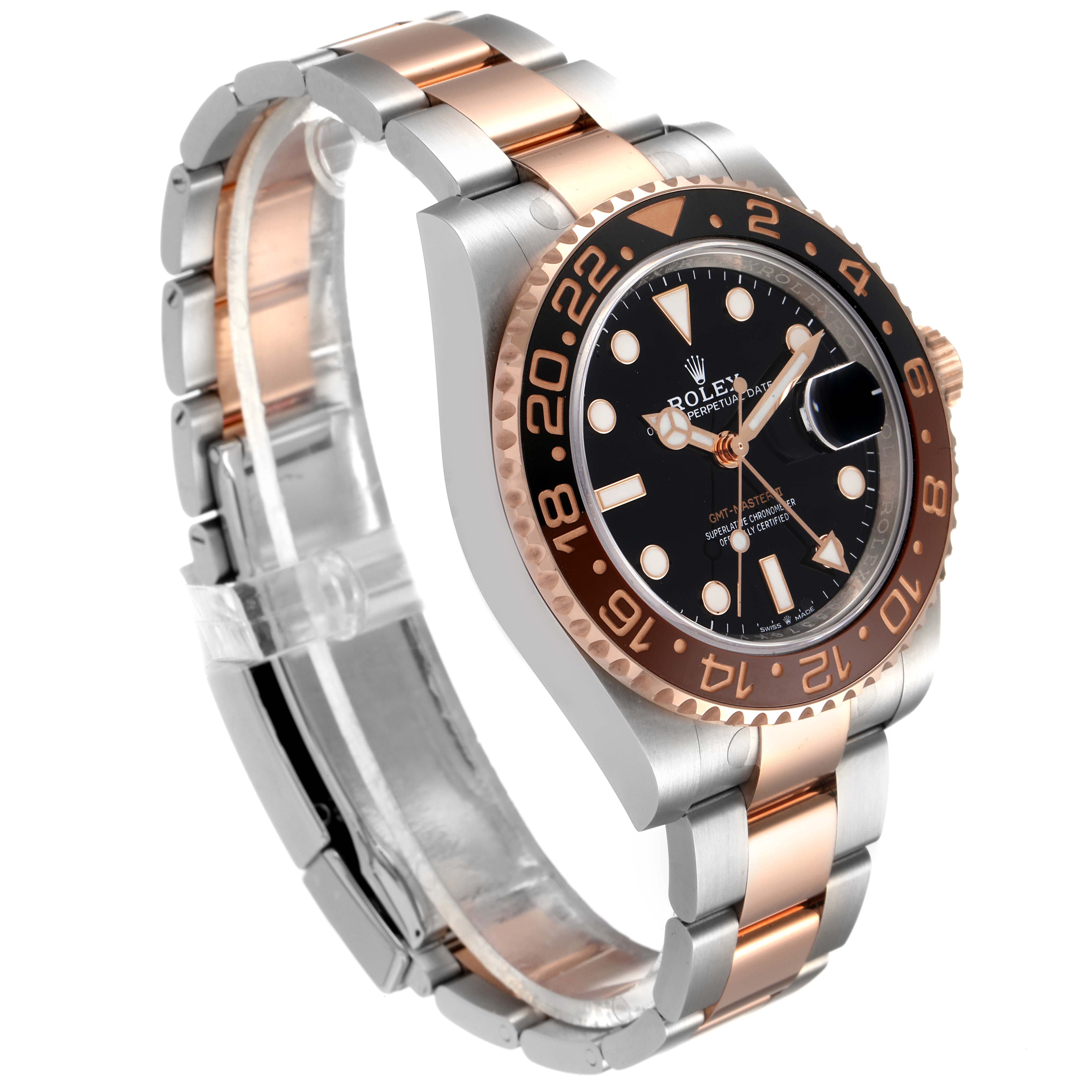 The image shows a Rolex GMT-Master 126711 Men
s Stainless Steel Black Dial 126711 Men
s Stainless Steel Black Dial watch at a slight angle, highlighting the bezel, face, and two-tone bracelet.