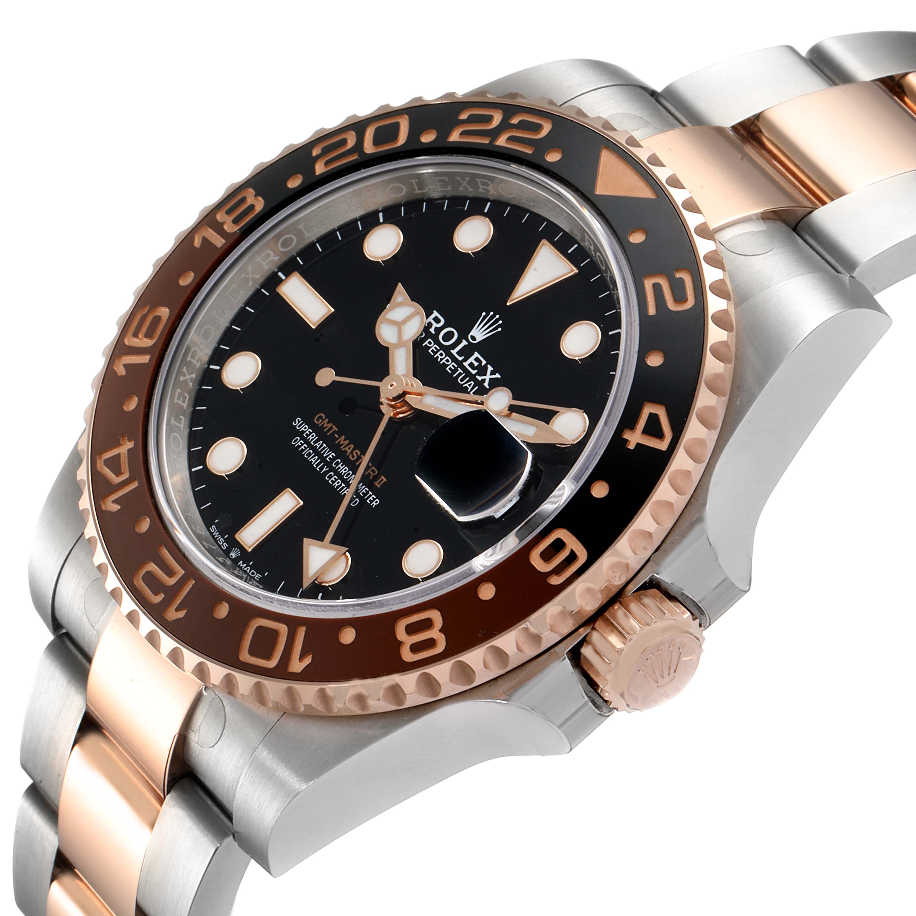This image shows a close-up side view of the Rolex GMT-Master 126711 Men
s Stainless Steel Black Dial 126711 Men
s Stainless Steel Black Dial model, highlighting its bezel, crown, and part of the bracelet.