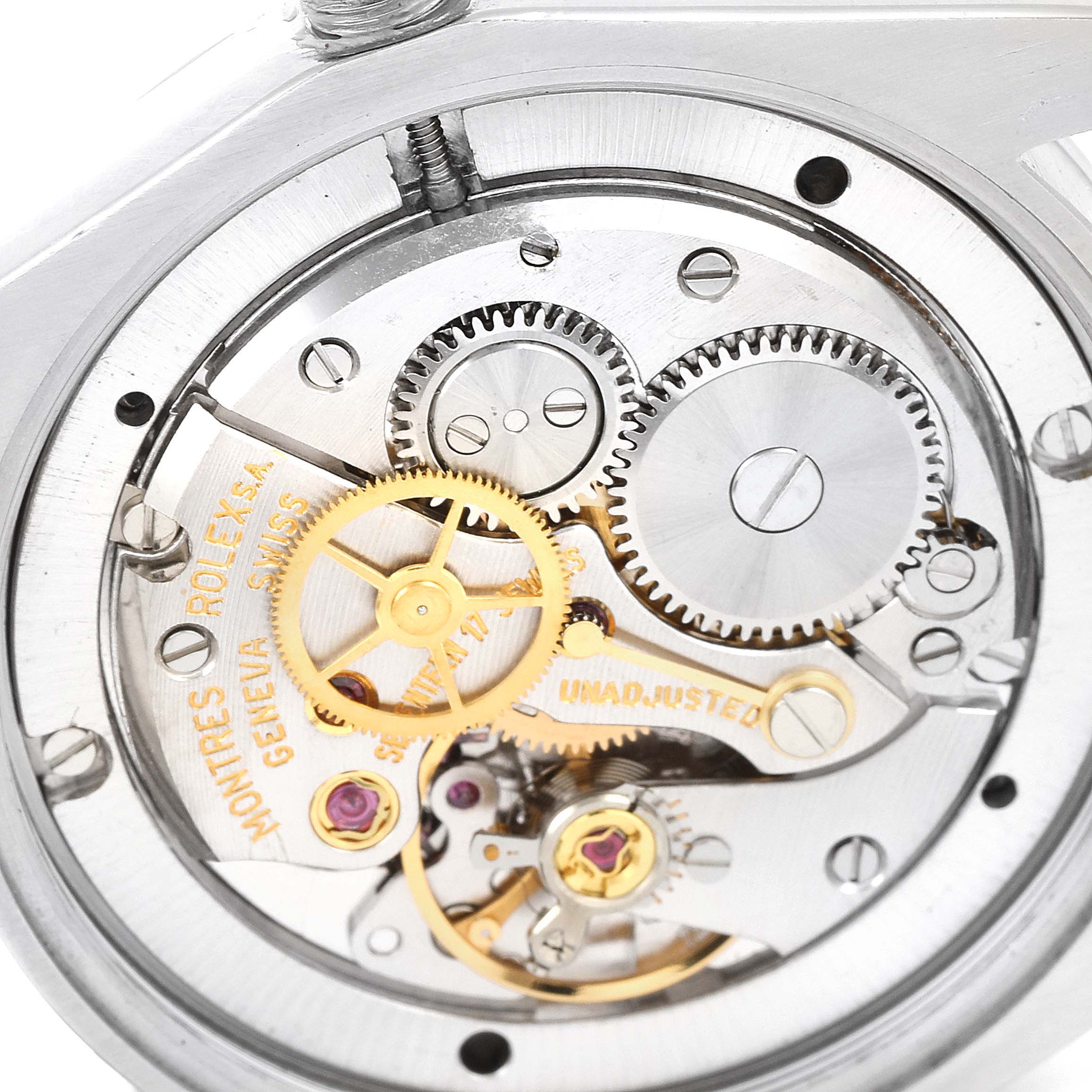 The image shows a detailed view of the inner mechanical components of a Rolex Date 6694 Men's Stainless Steel Black Dial 6694 Men's Stainless Steel Black Dial model watch.