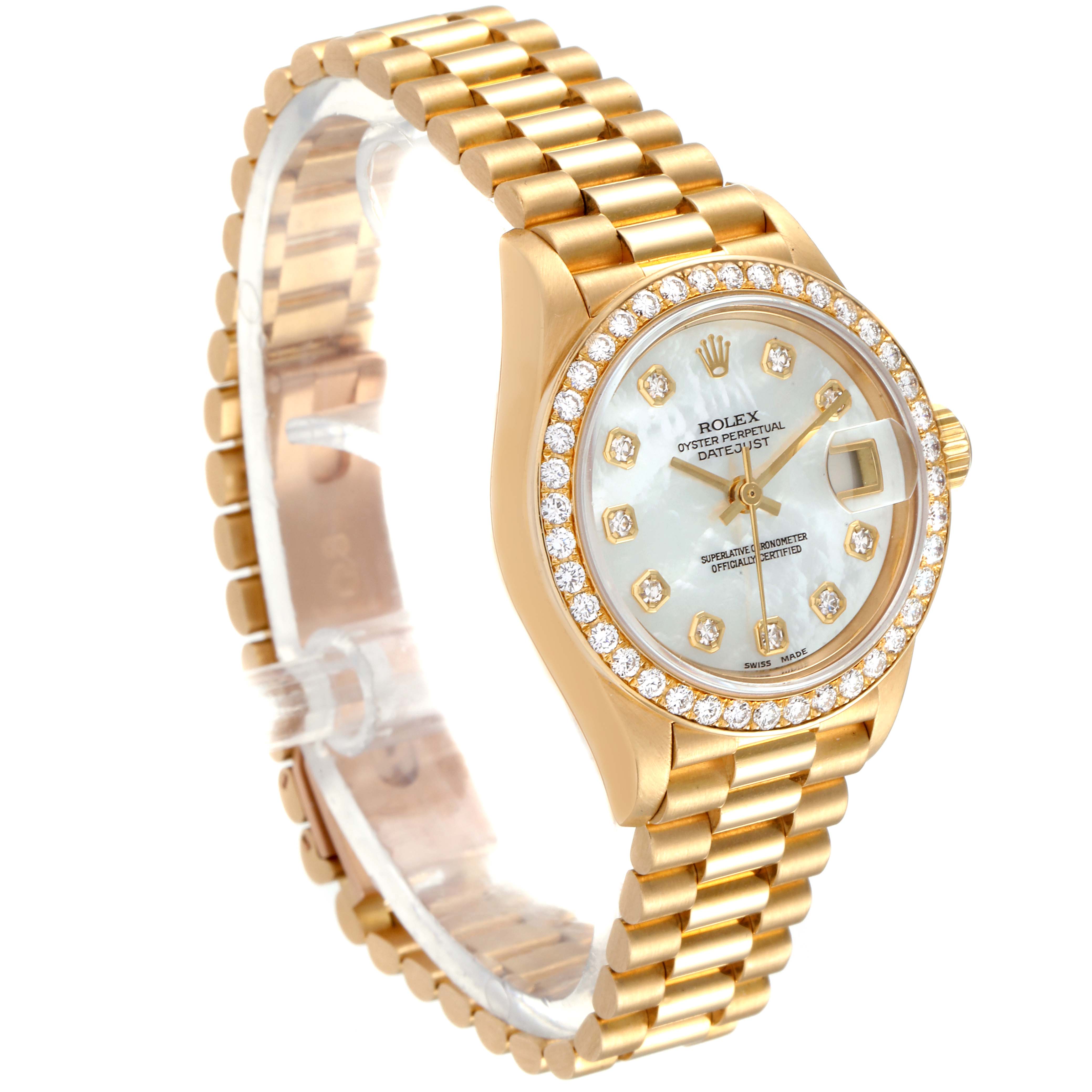 Rolex President Ladies 18k Yellow Gold MOP Diamond Ladies Watch 79138 ...