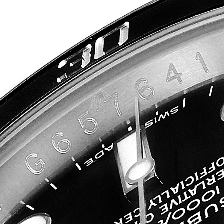 The image shows a close-up of the dial, hands, and part of the bezel of a Rolex Submariner 116610 Men
s Stainless Steel Black Dial 116610 Men
s Stainless Steel Black Dial watch.