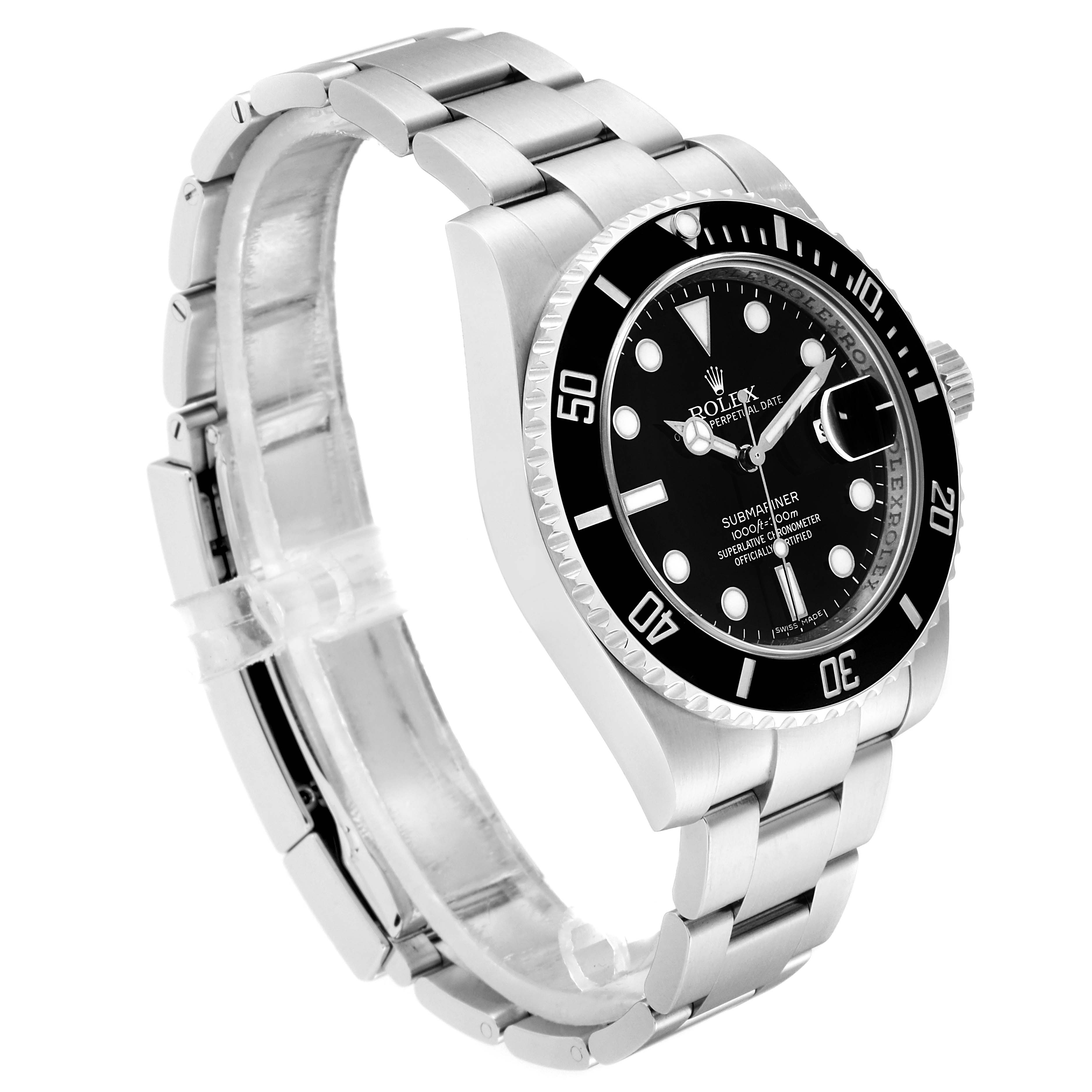 The image shows a Rolex Submariner 116610 Men
s Stainless Steel Black Dial 116610 Men
s Stainless Steel Black Dial watch from a front angle, highlighting the dial, bezel, and bracelet.