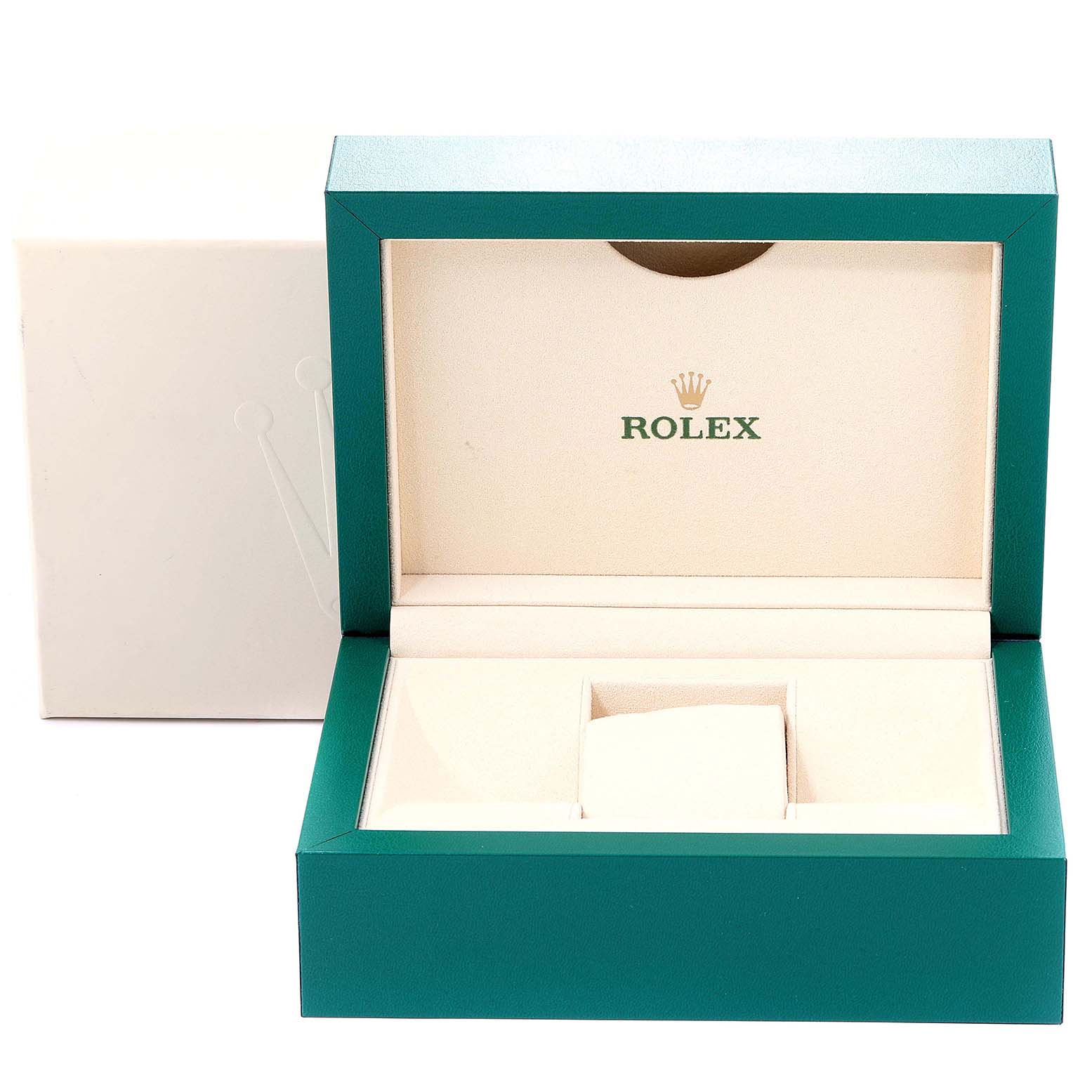 The image shows an open Rolex Submariner 116610 Men
s Stainless Steel Black Dial 116610 Men
s Stainless Steel Black Dial watch box with the Rolex logo inside, positioned from a front angle.