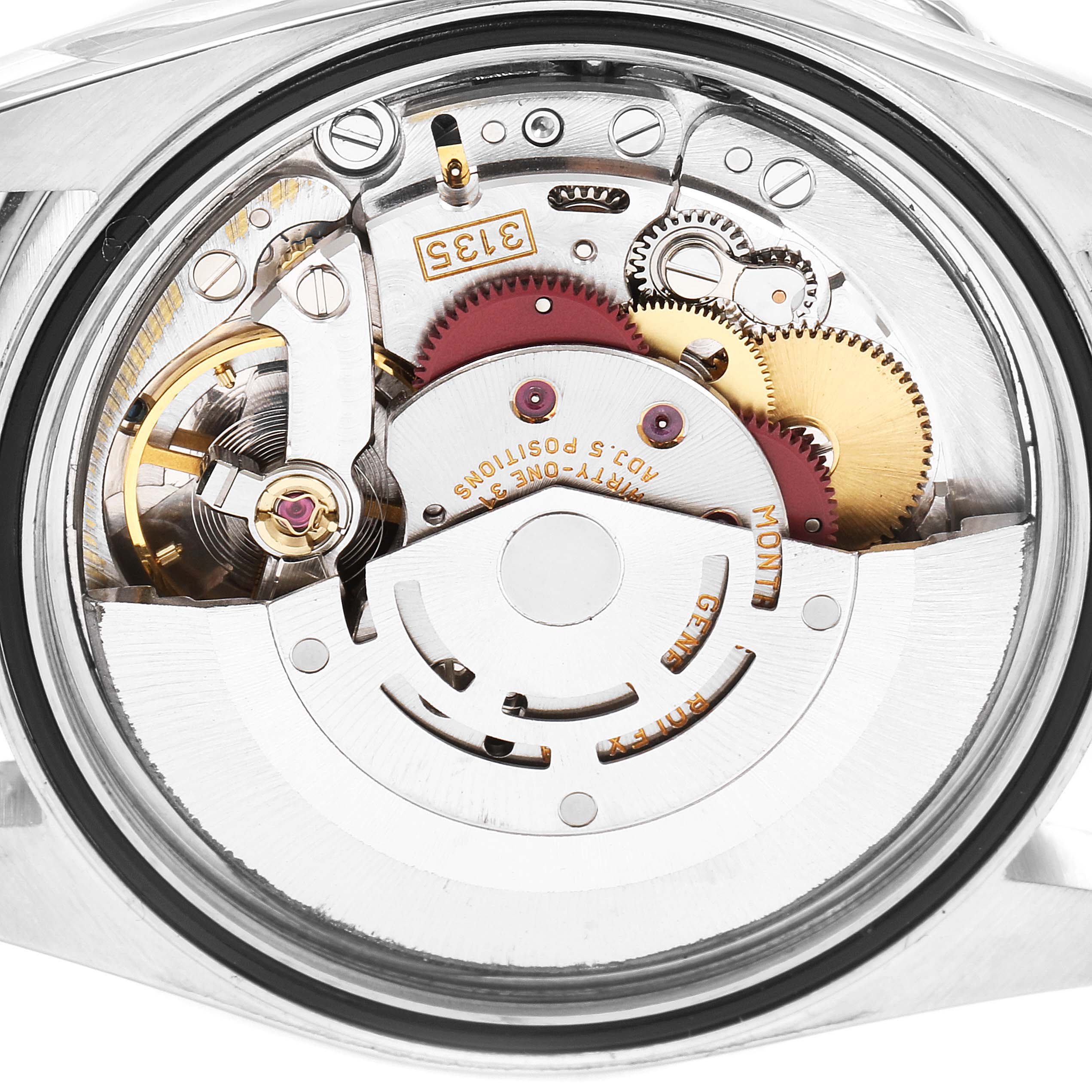 This image shows the internal mechanism of a Rolex Turn-o-Graph 16264 Men
s Stainless Steel Silver Dial 16264 Men
s Stainless Steel Silver Dial watch viewed from a rear angle.