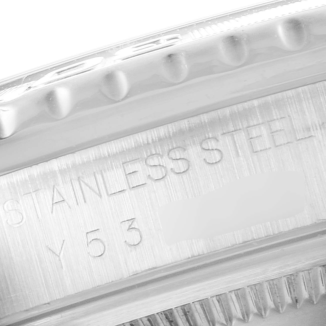 This image shows a close-up of the stainless steel casing of a Rolex Turn-o-Graph 16264 Men
s Stainless Steel Silver Dial 16264 Men
s Stainless Steel Silver Dial watch.