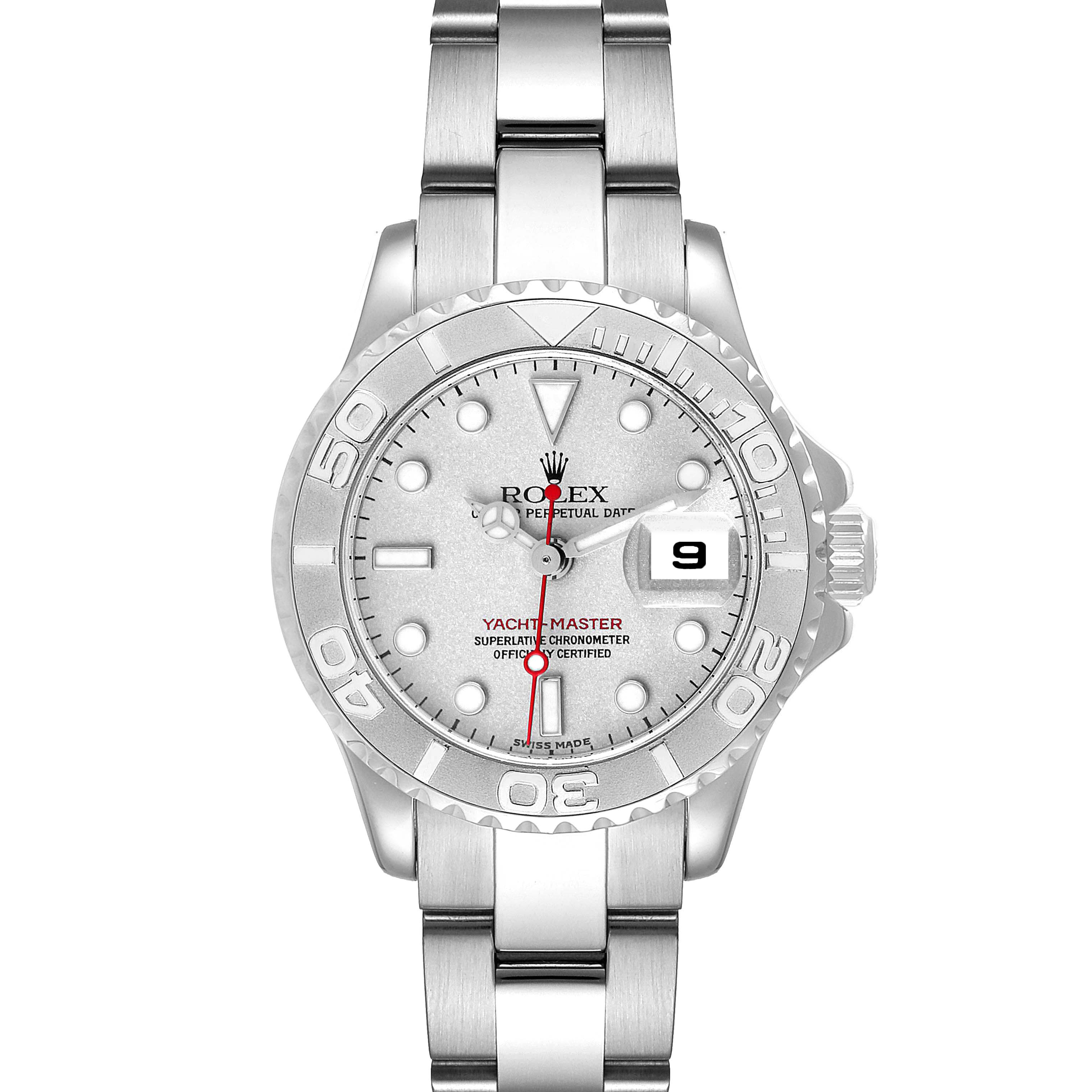Sandsynligvis Rød Rige Rolex Yachtmaster 29 Steel Platinum Dial Bezel Ladies Watch 169622 |  SwissWatchExpo