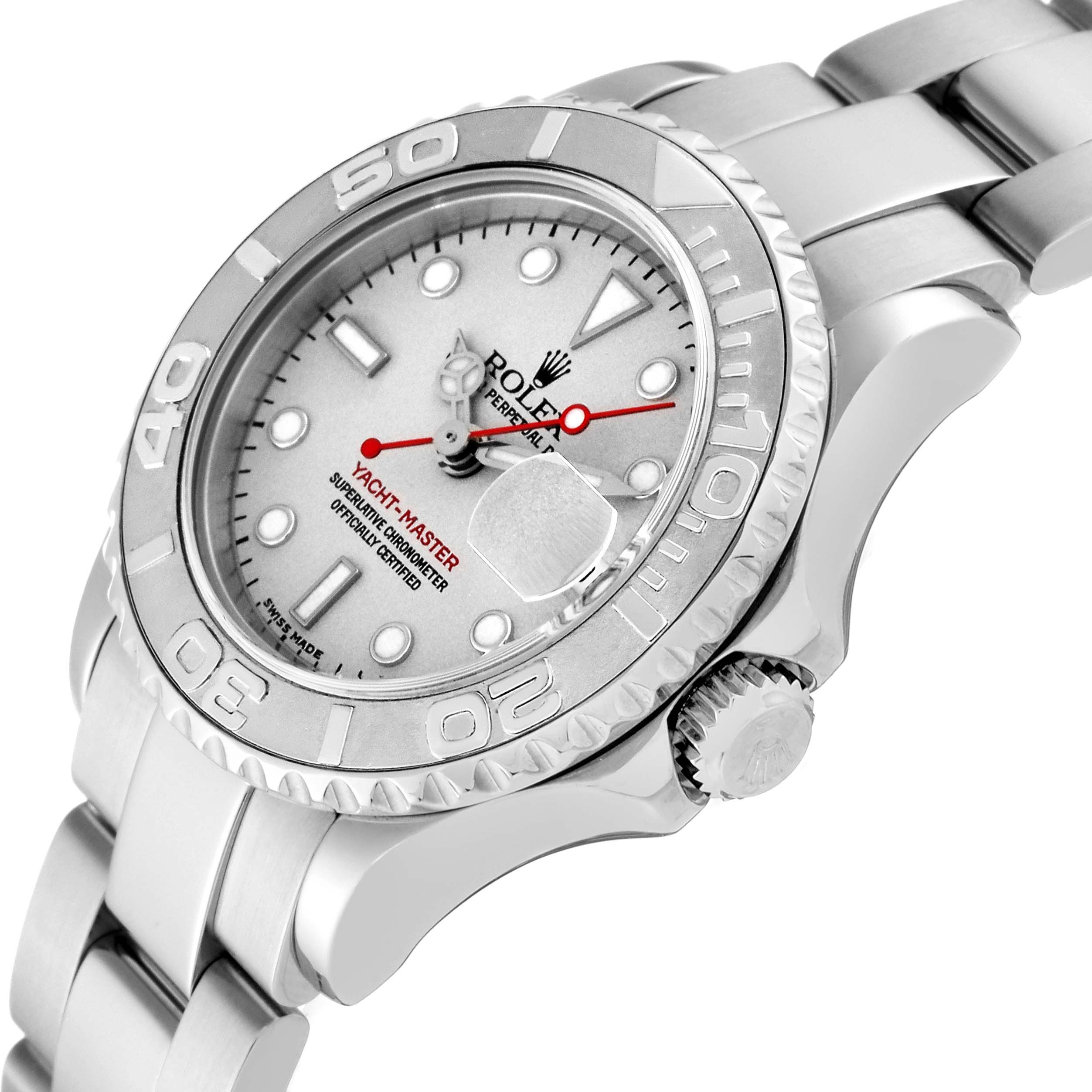 The Yacht-Master Rolex watch is shown at a slight angle, displaying the face, bezel, and part of the bracelet.