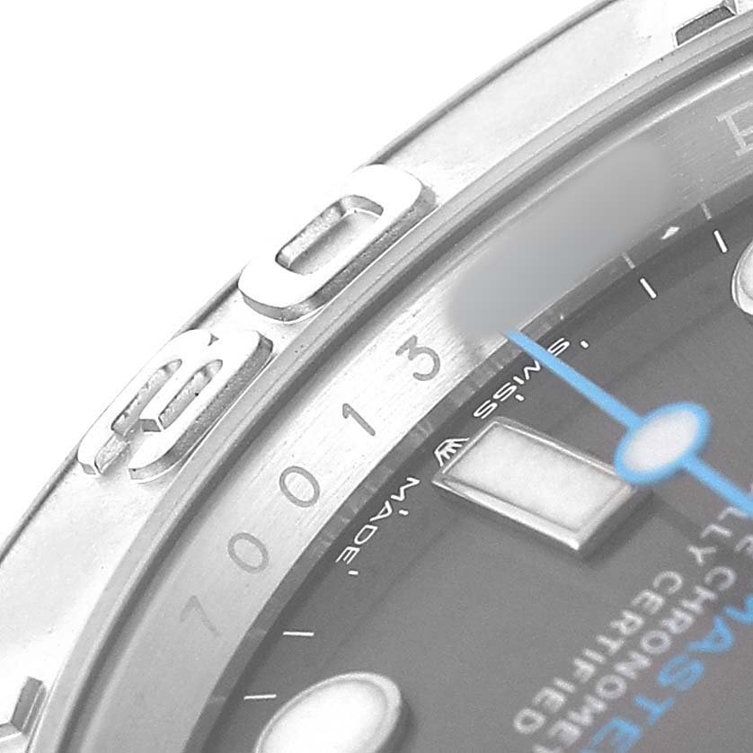 The image shows a close-up of the bezel and part of the dial of a Rolex Yacht-Master 126622 Men's Stainless Steel Grey Dial watch, focusing on the numbers and markers.