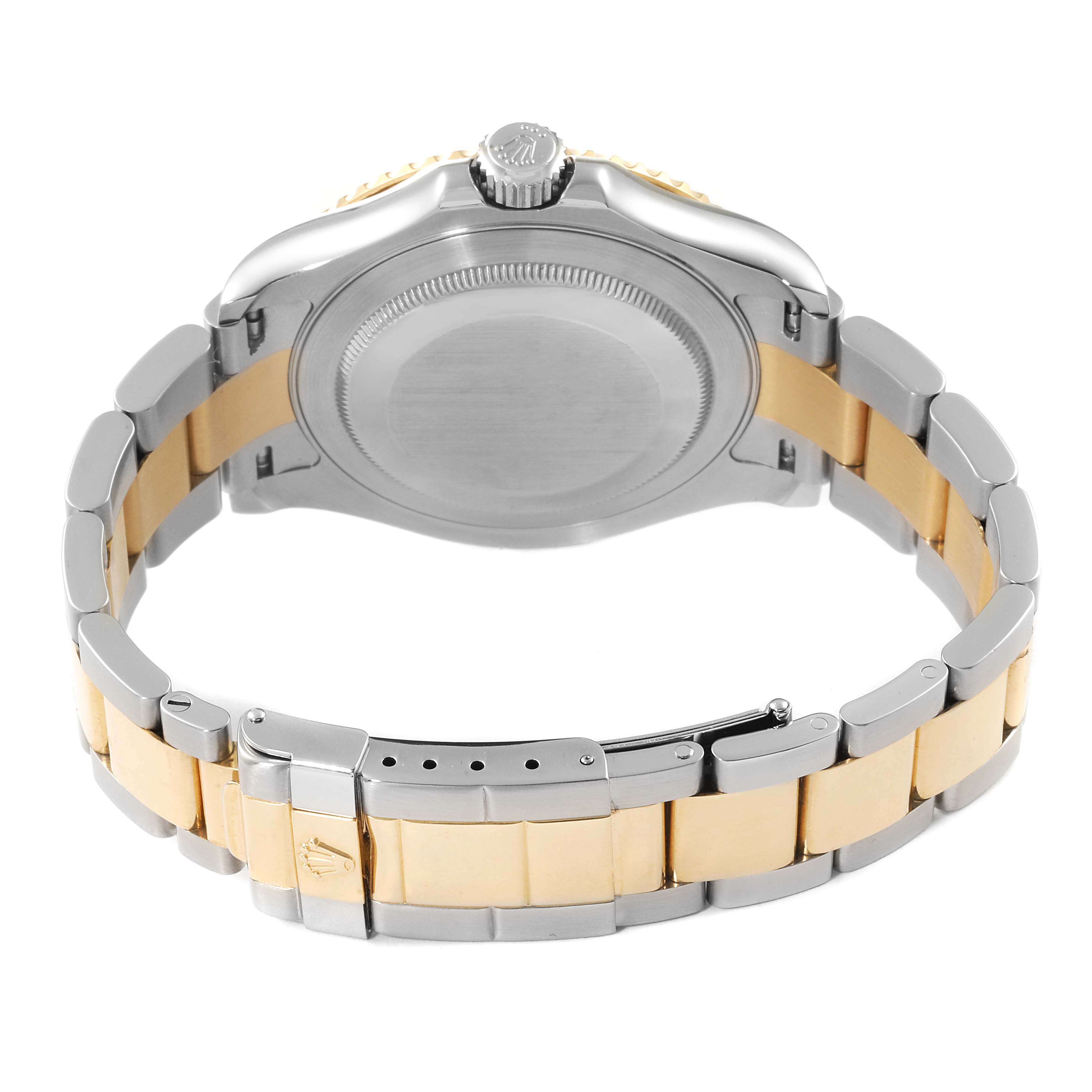 This image shows the back case and bracelet of a Rolex Yacht-Master 16623 Men
s Steel and Gold (two tone) Grey Dial 16623 Men
s Steel and Gold (two tone) Grey Dial watch, viewed from the rear.
