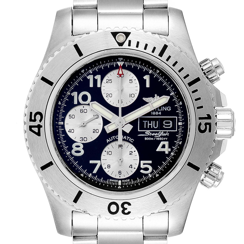 Breitling Aeromarine SuperOcean Black Dial Chronograph II Watch A13341 Box SwissWatchExpo