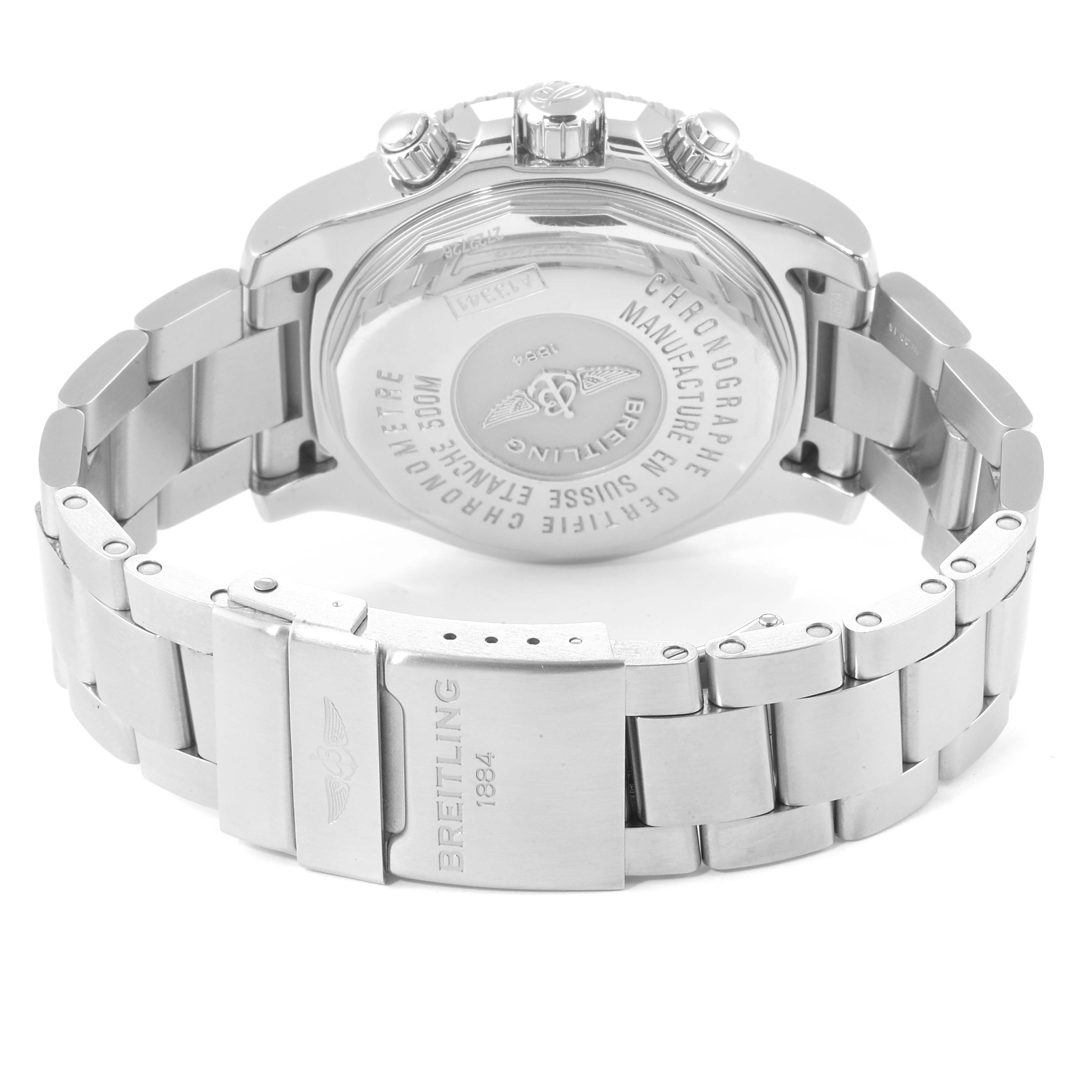 The image shows the back, clasp, and bracelet of a Breitling Superocean A13341C3/BD19 Men's Stainless Steel Black Dial A13341C3/BD19 Men's Stainless Steel Black Dial watch.