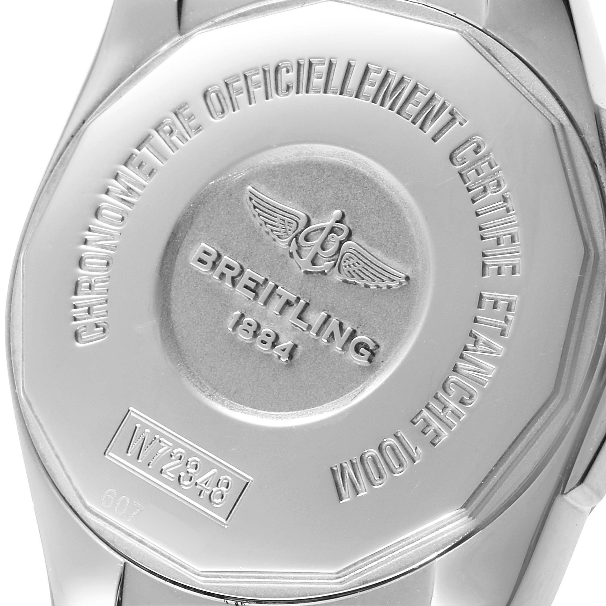 The image shows the back case of the Breitling W72348 Women's Stainless Steel Black Dial W72348 Women's Stainless Steel Black Dial Galactic 29 Diamond Dial Steel Ladies Watch W72348 model.