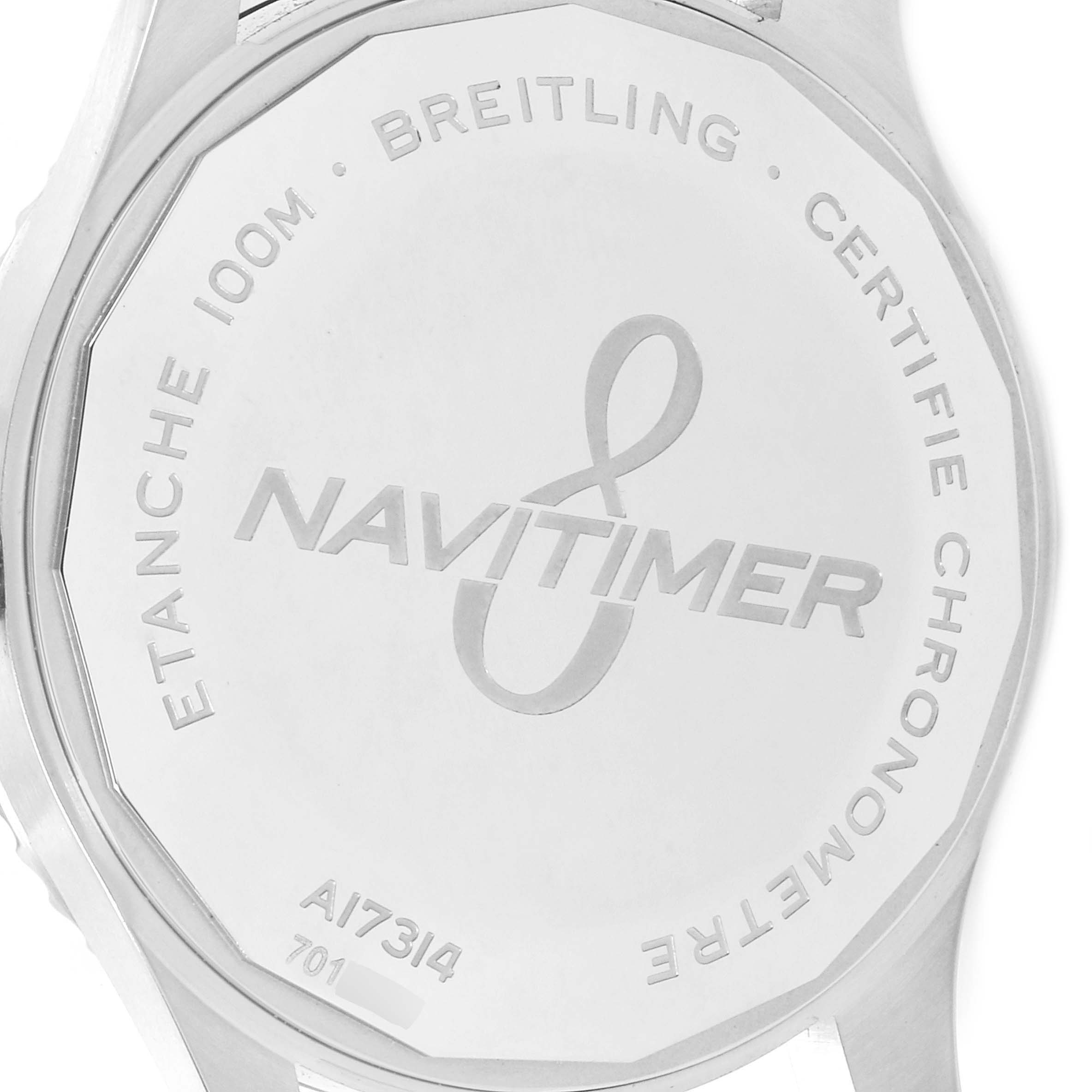 This image shows the case back of a Breitling Navitimer A17314 Men
s Stainless Steel Black Dial A17314 Men
s Stainless Steel Black Dial watch.