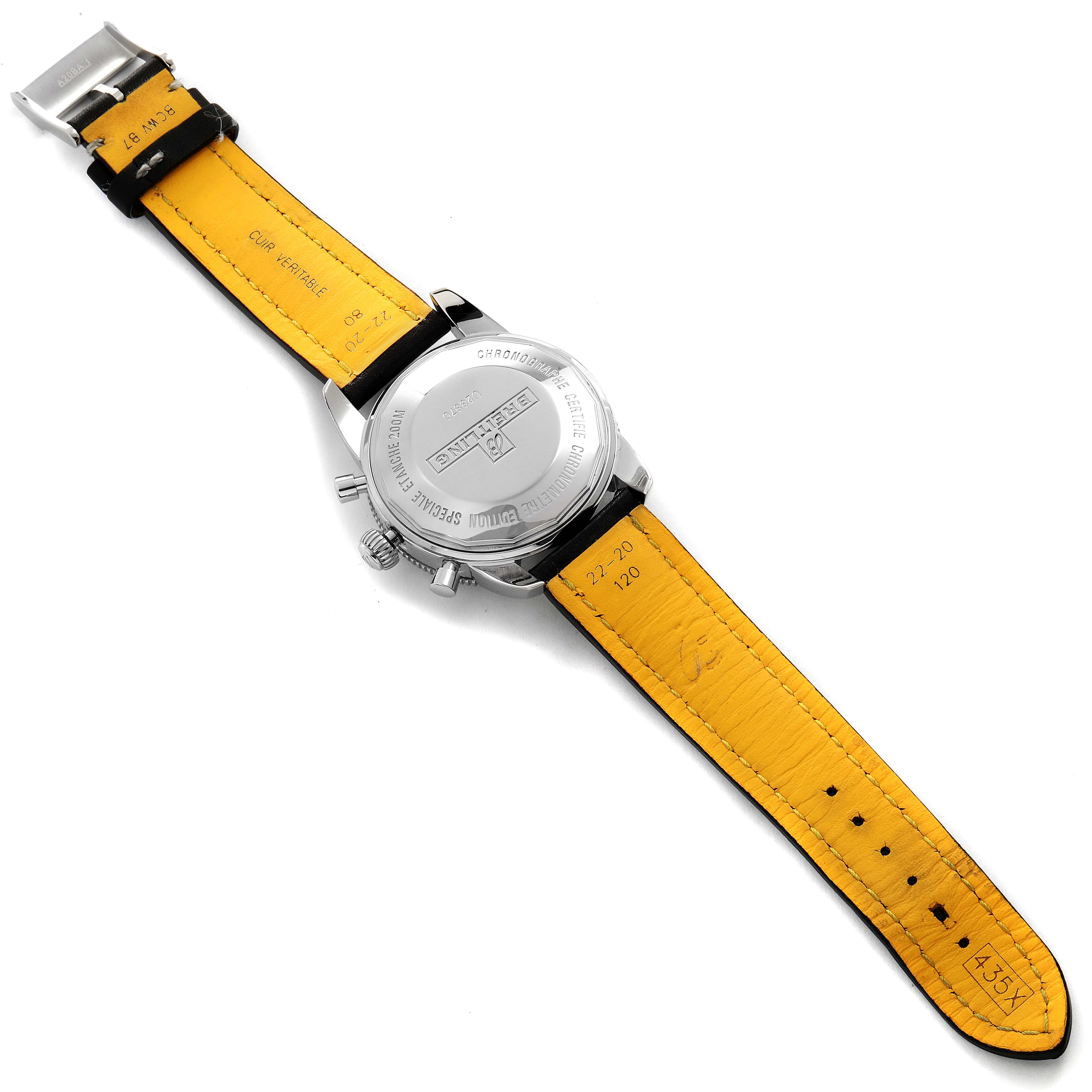 The image shows the back view of a Breitling Superocean U2337012/BB81-435X Men's Steel and Gold (two tone) Black Dial U2337012/BB81-435X Men's Steel and Gold (two tone) Black Dial watch, including the case back, strap, and buckle.