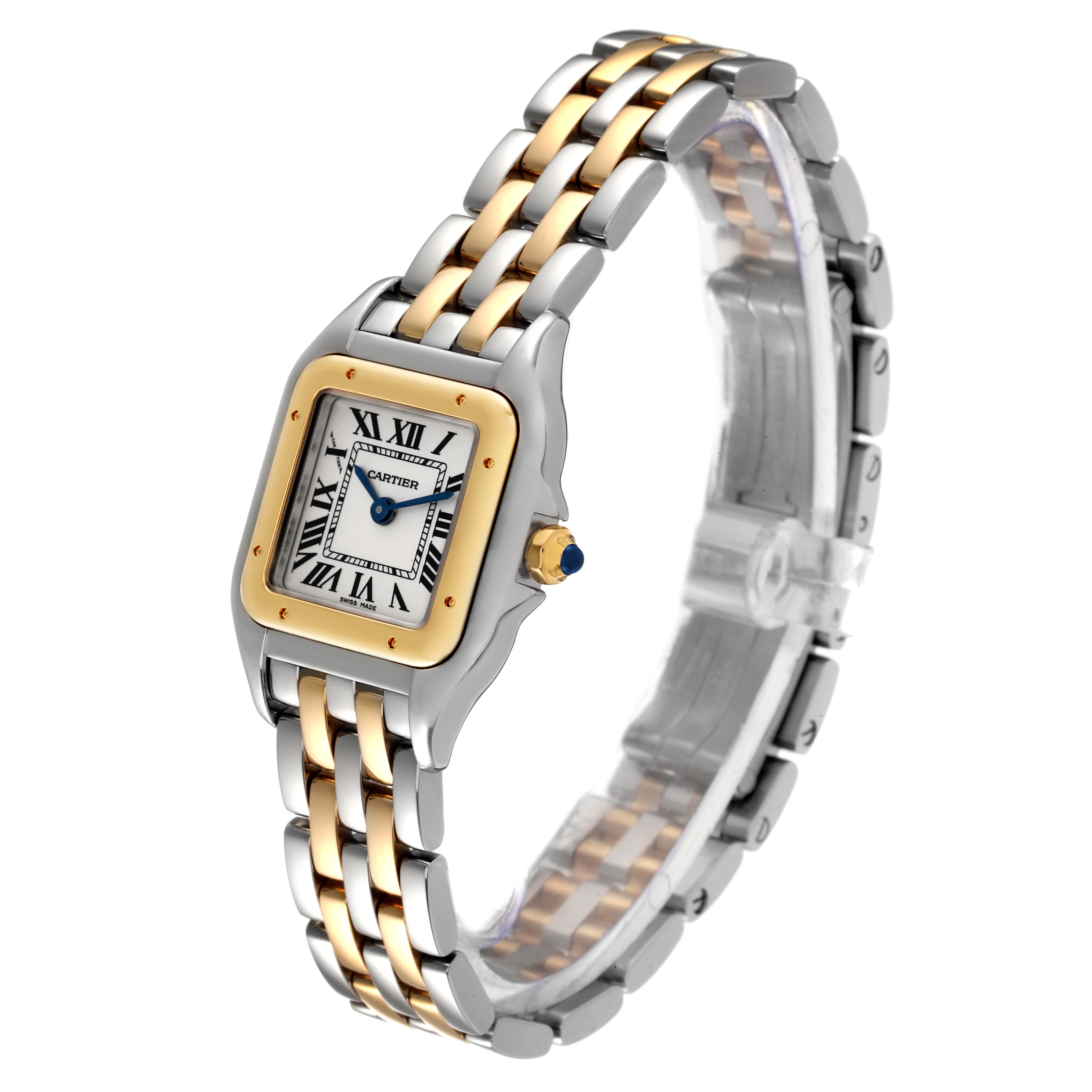 The Cartier Panthere W2PN0006 Women's Steel and Gold (two tone) Silver Dial W2PN0006 Women's Steel and Gold (two tone) Silver Dial watch is shown at a slight angle, displaying the face, bezel, and two-tone metal strap.