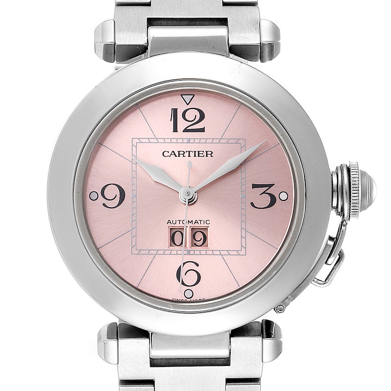 Cartier Pasha Big Date 35 Pink Dial Automatic Steel Ladies Watch W31058M7 SwissWatchExpo