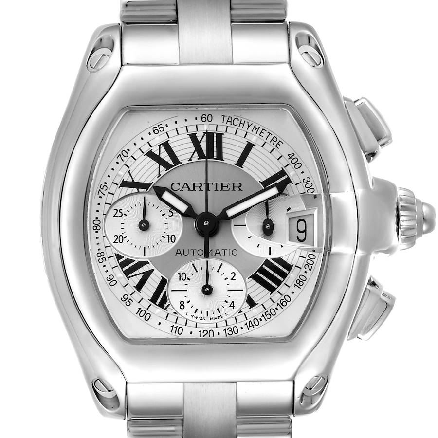Cartier Roadster Silver Dial Chronograph Steel Mens Watch W62006X6 SwissWatchExpo