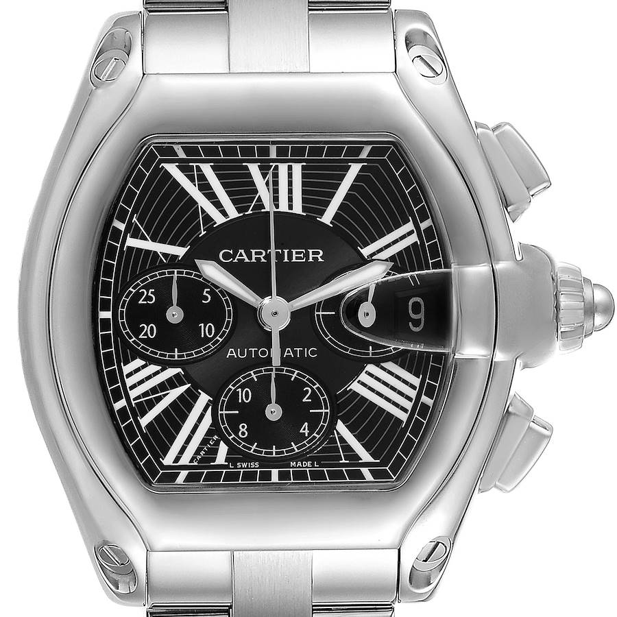 Cartier Roadster XL Chronograph Black Dial Steel Mens Watch W62020X6 Box Papers SwissWatchExpo