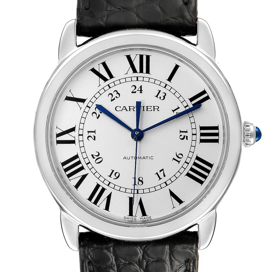 Cartier Ronde Solo Silver Dial Black Strap Automatic Watch WSRN0021 Box Papers SwissWatchExpo