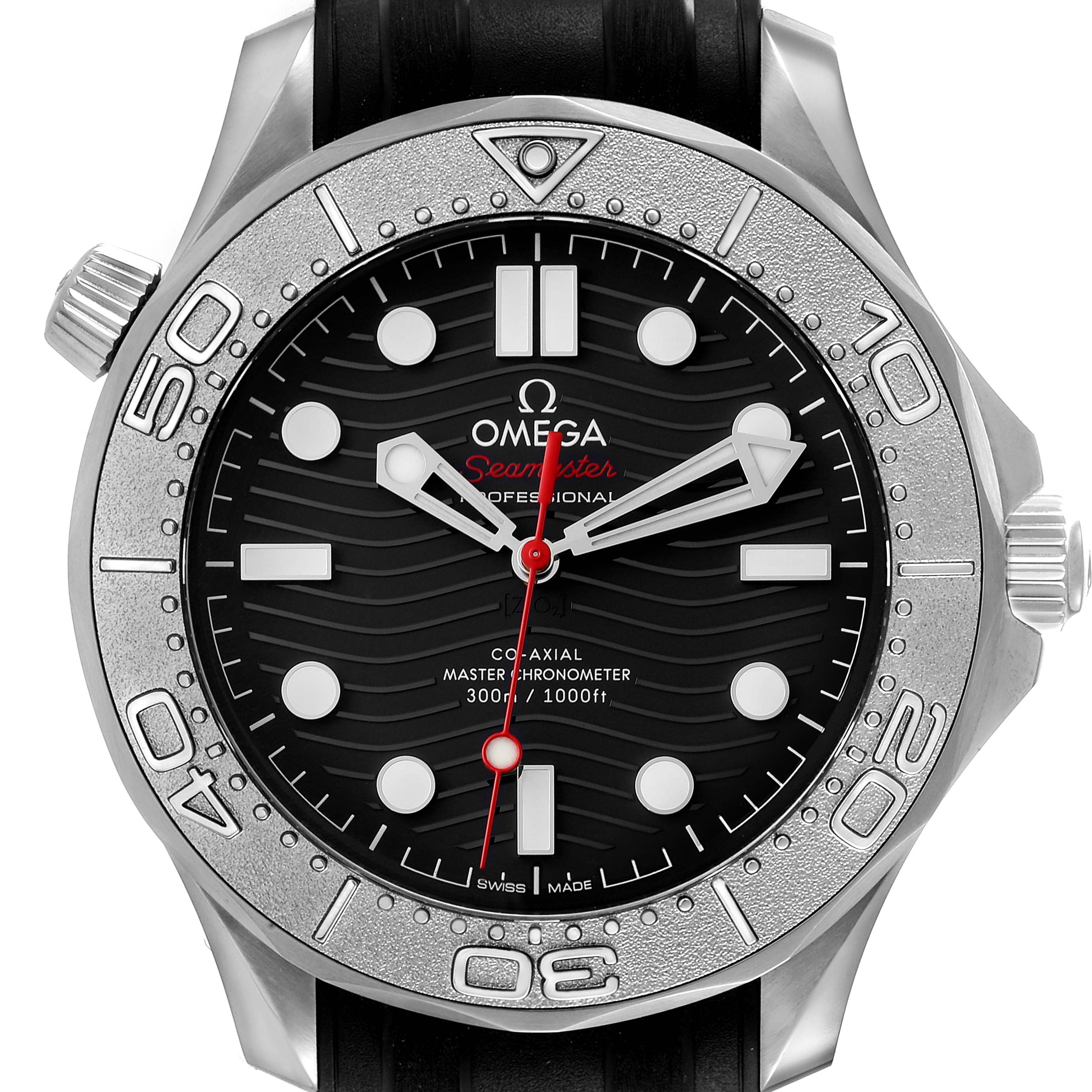 This image shows a front view of an Omega Seamaster 210.32.42.20.01.002 Men's Stainless Steel Black Dial 210.32.42.20.01.002 Men's Stainless Steel Black Dial watch, highlighting its bezel, dial, and hands.