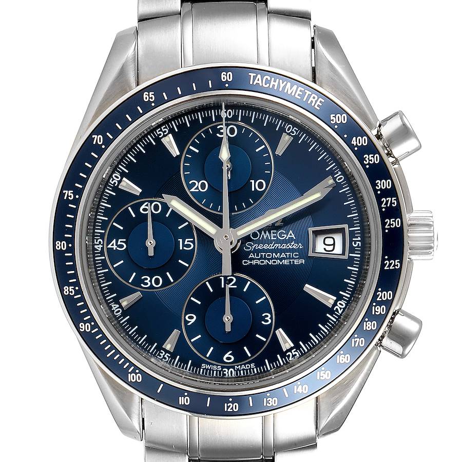 Omega Speedmaster Date Blue Dial Chronograph Mens Watch 3212.80.00 SwissWatchExpo