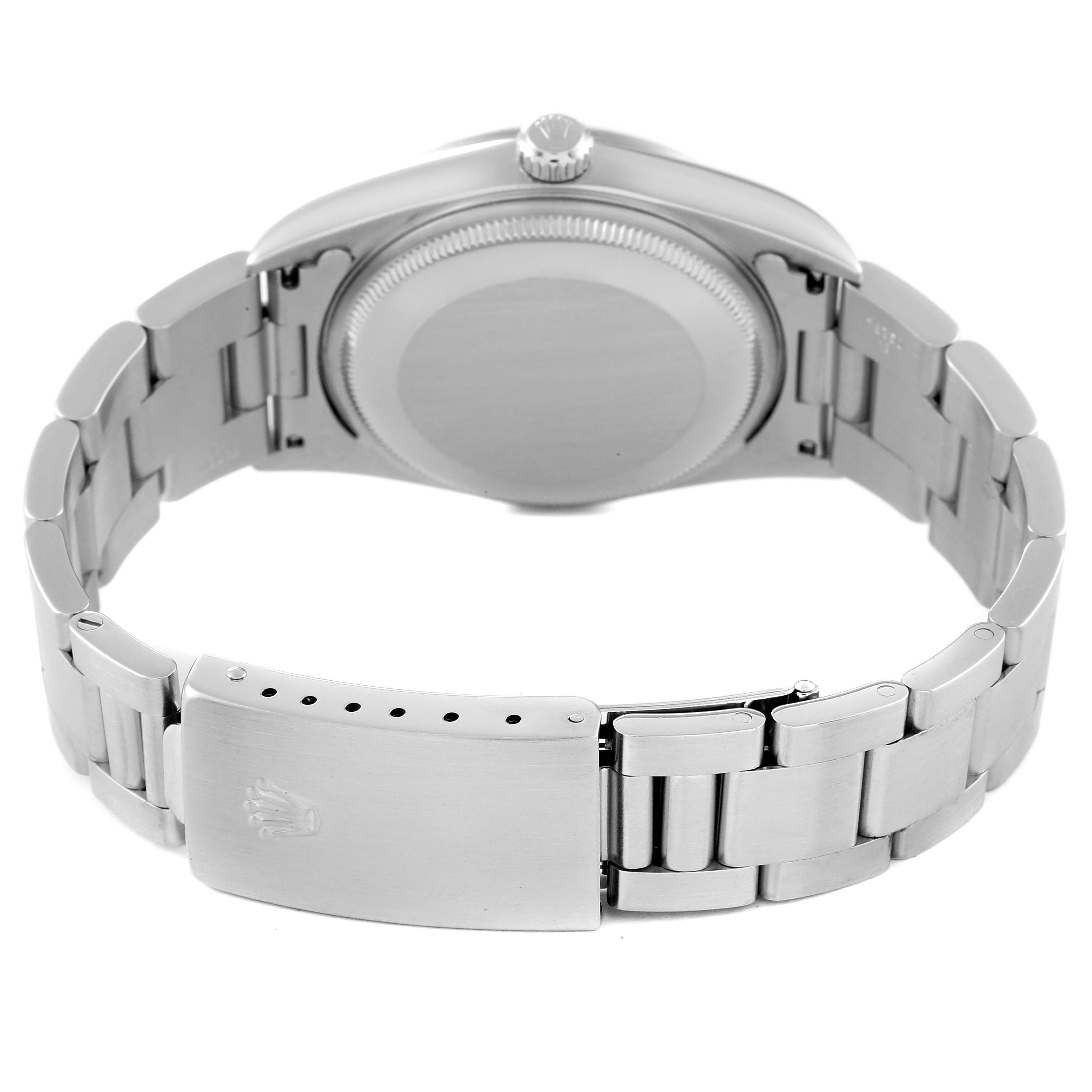 The image shows the back view of the Rolex Air-King 14000 Men's Stainless Steel Black Dial 14000 Men's Stainless Steel Black Dial watch, highlighting the bracelet and closed clasp.