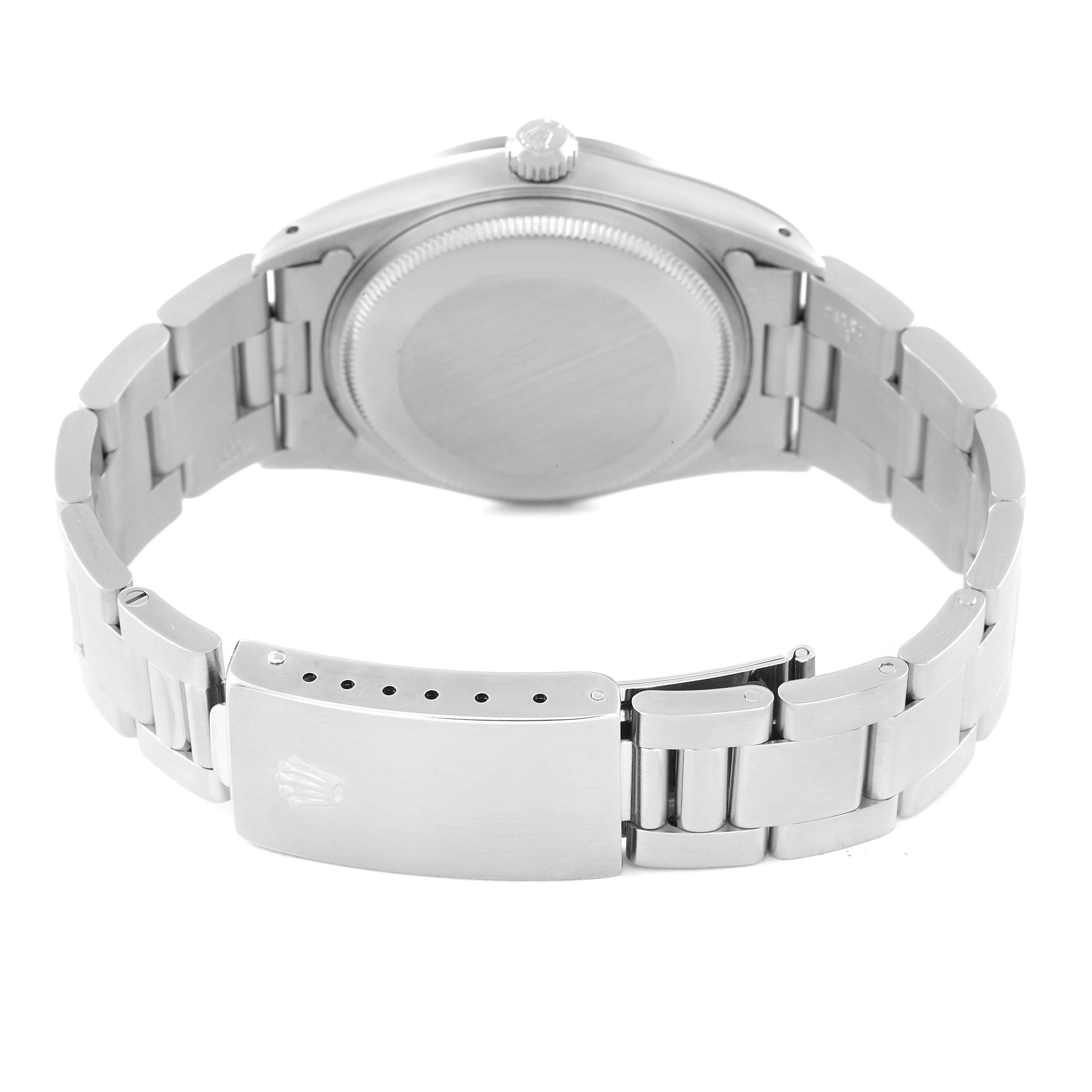 The image shows the back view of a Rolex Air-King 14000 Men's Stainless Steel Silver Dial 14000 Men's Stainless Steel Silver Dial watch, highlighting the bracelet and clasp.