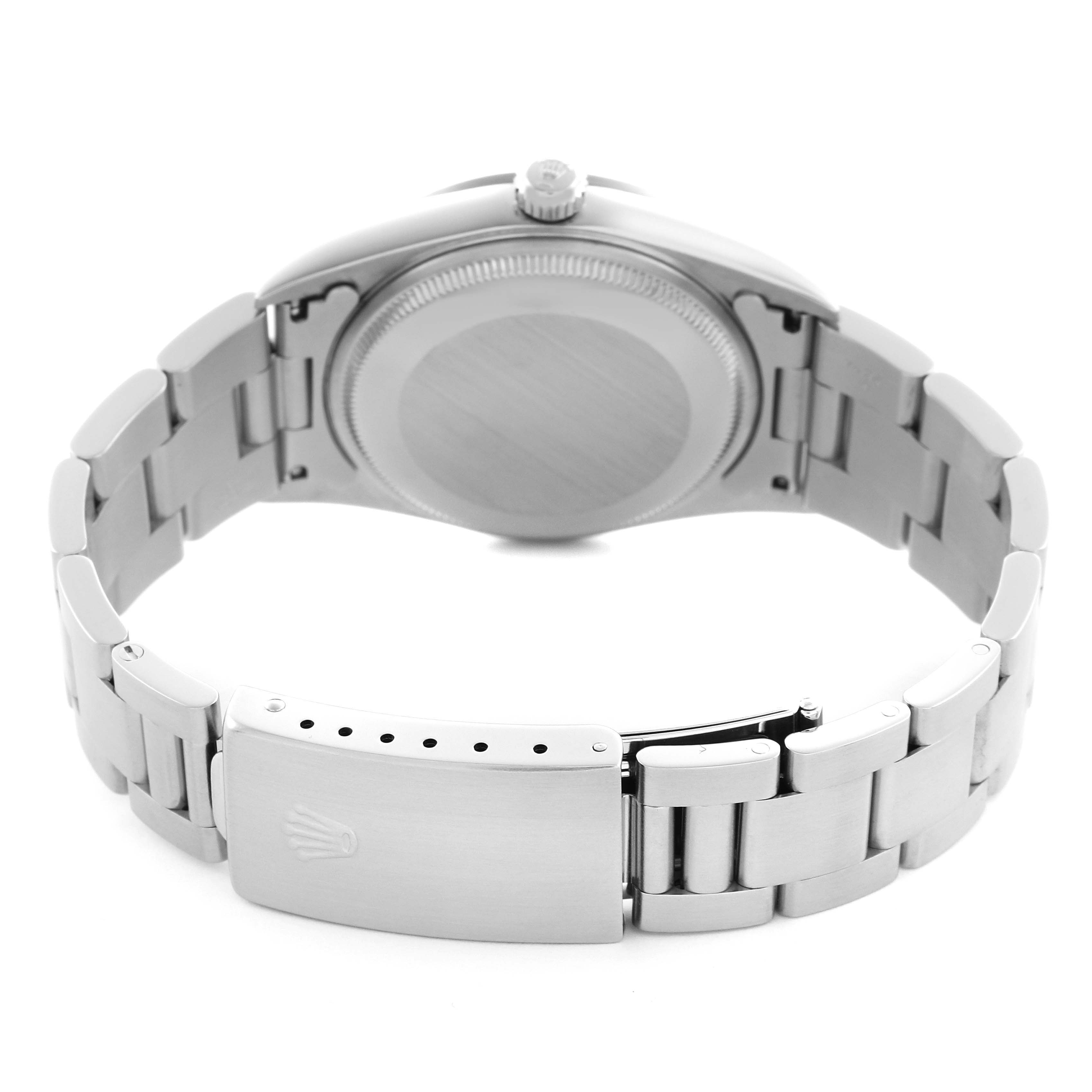 The image shows the back and clasp of the Rolex Air-King 14000 Men's Stainless Steel Black Dial 14000 Men's Stainless Steel Black Dial watch, focusing on the stainless steel bracelet.