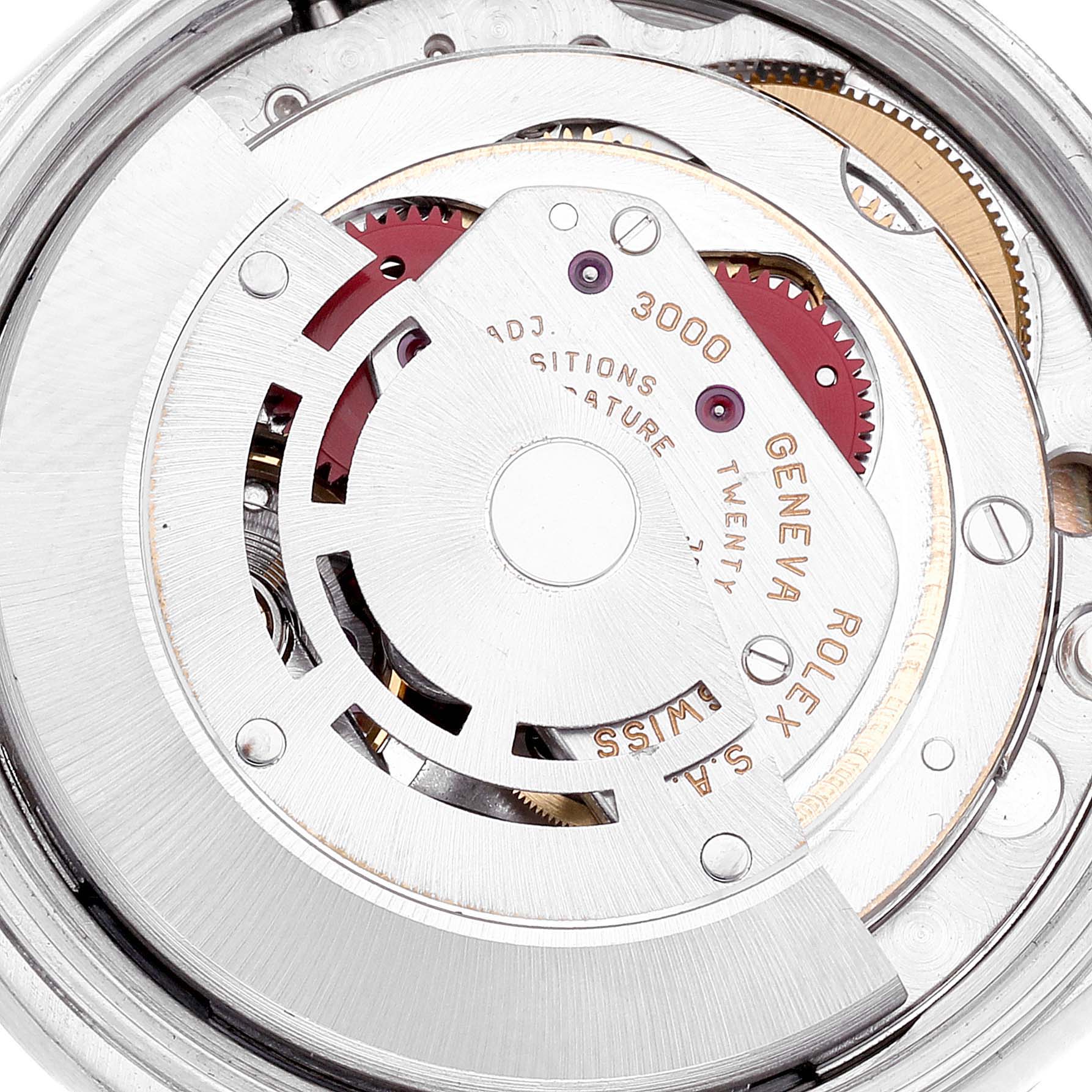 This image shows a close-up of the inner mechanical movement of a Rolex Air-King 14010 Men's Stainless Steel Silver Dial 14010 Men's Stainless Steel Silver Dial watch, focusing on the rotor and gears.