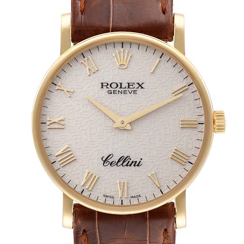 Photo of Rolex Cellini Classic Yellow Gold Ivory Anniversary Dial Watch 5115 Box Card