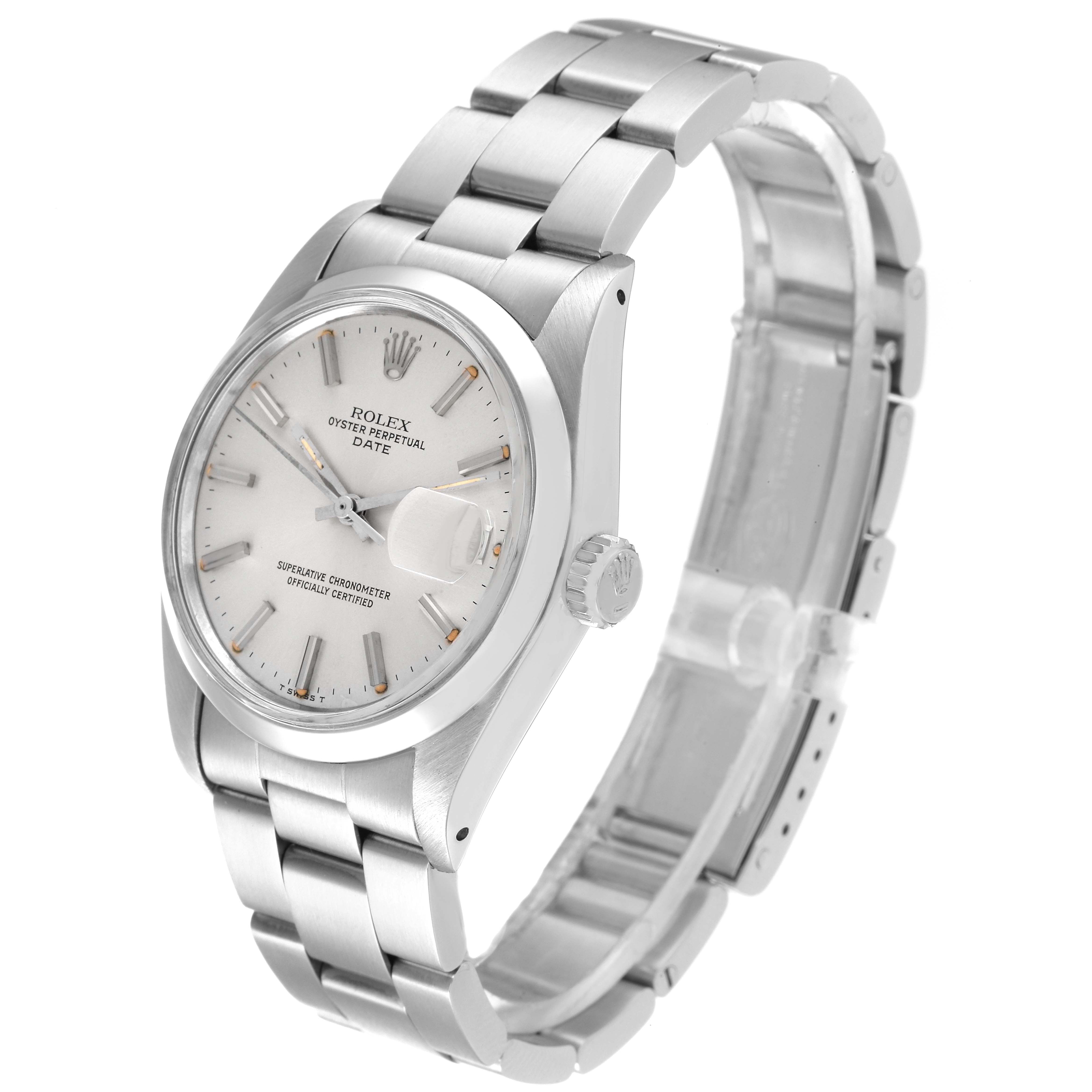 The Rolex Vintage Collection 1500 Men's Stainless Steel Silver Dial 1500 Men's Stainless Steel Silver Dial watch is shown at a three-quarter angle, highlighting the face, bracelet, and side crown.