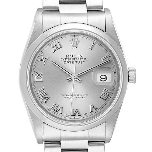 Photo of Rolex Datejust 36 Rhodium Roman Dial Steel Mens Watch 16200 Box Papers