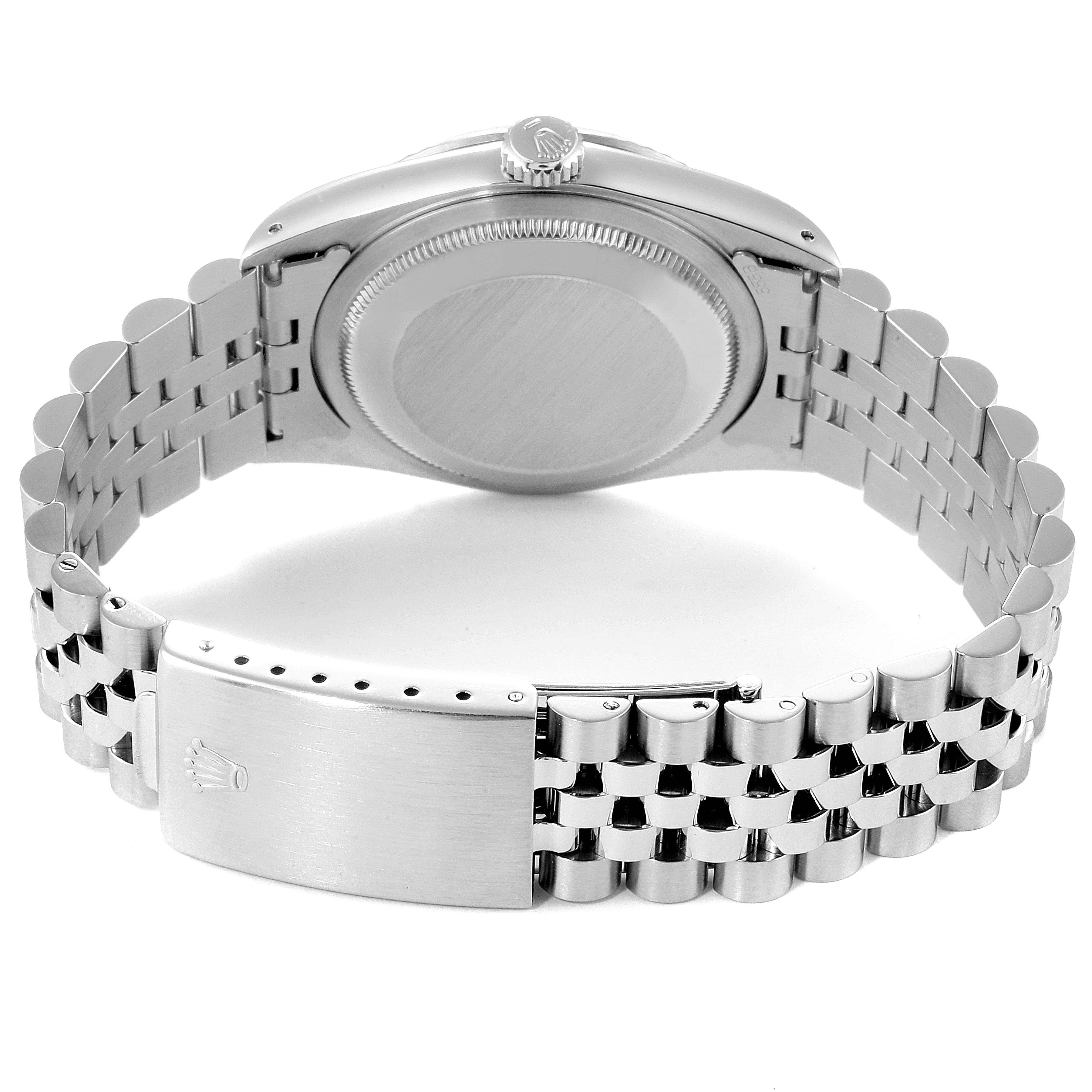 The image shows the back case and clasp of a Rolex Datejust 16234 Men
s Stainless Steel Pink Dial 16234 Men
s Stainless Steel Pink Dial watch from a rear angle.