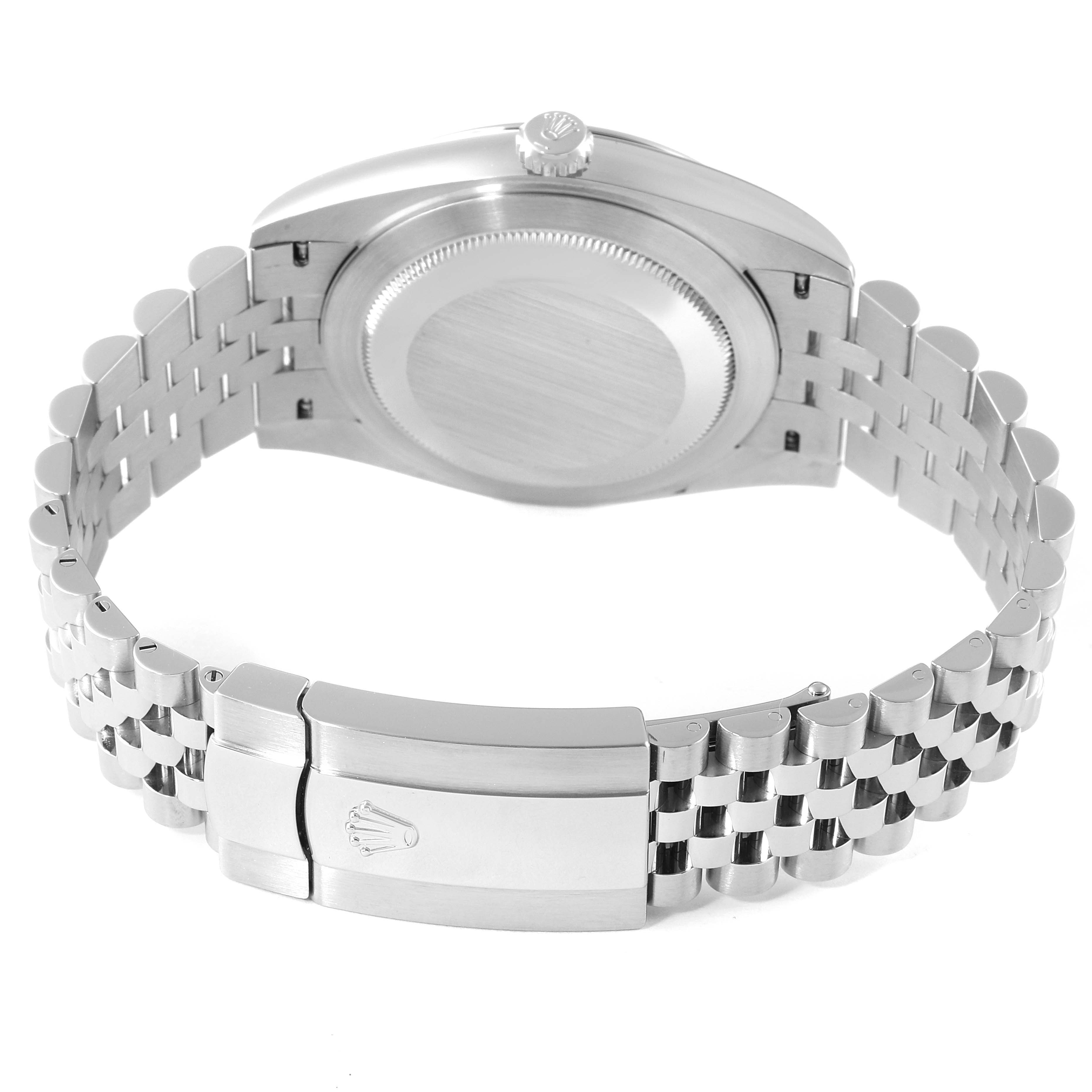 This image shows the back and bracelet of the Rolex Datejust 41 126300 Men's Stainless Steel Blue Dial 126300 Men's Stainless Steel Blue Dial watch, featuring the clasp and case back.