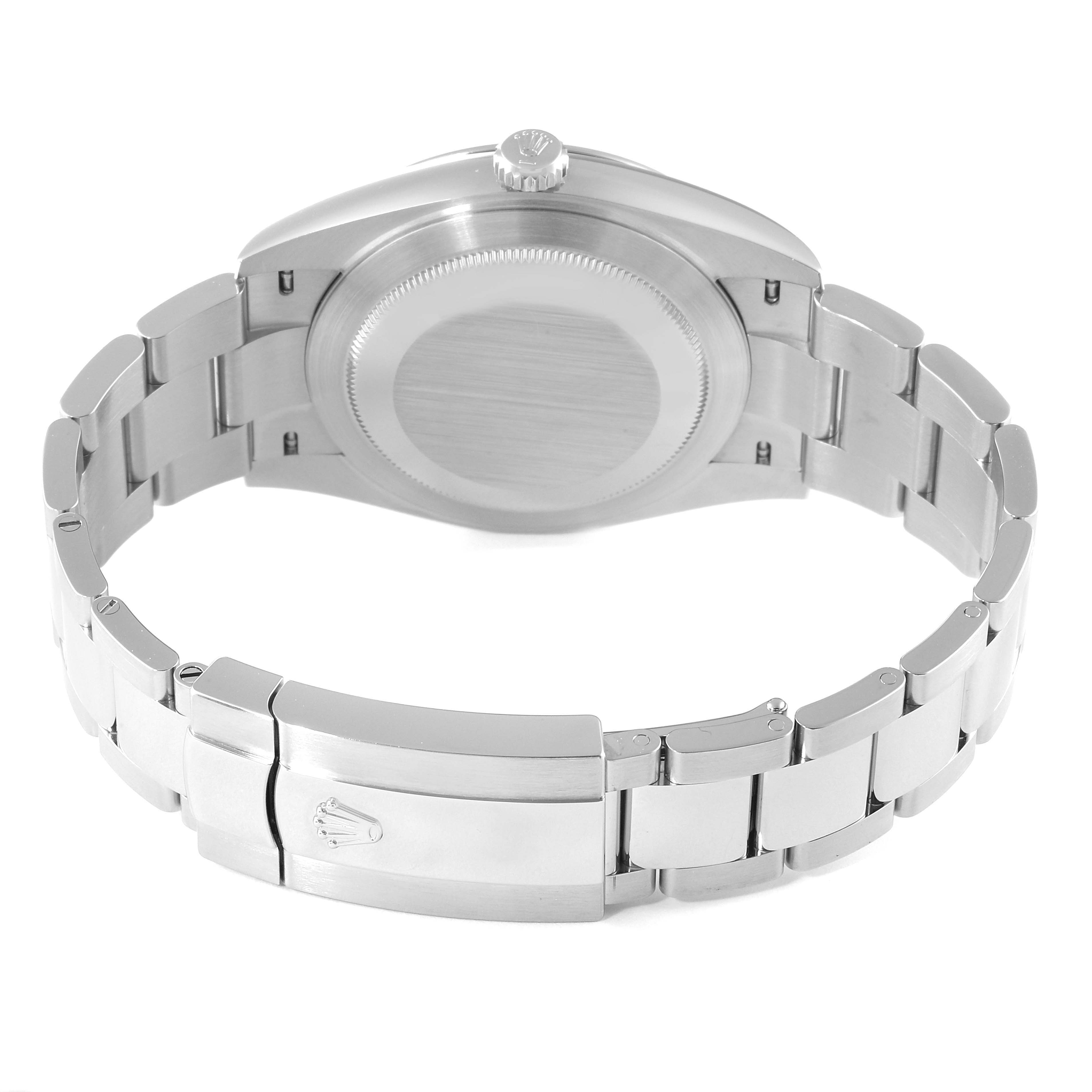 The image shows the back view of the Rolex Datejust 41 126300 Men's Stainless Steel Blue Dial 126300 Men's Stainless Steel Blue Dial watch, focusing on the case back and the bracelet with a clasp.