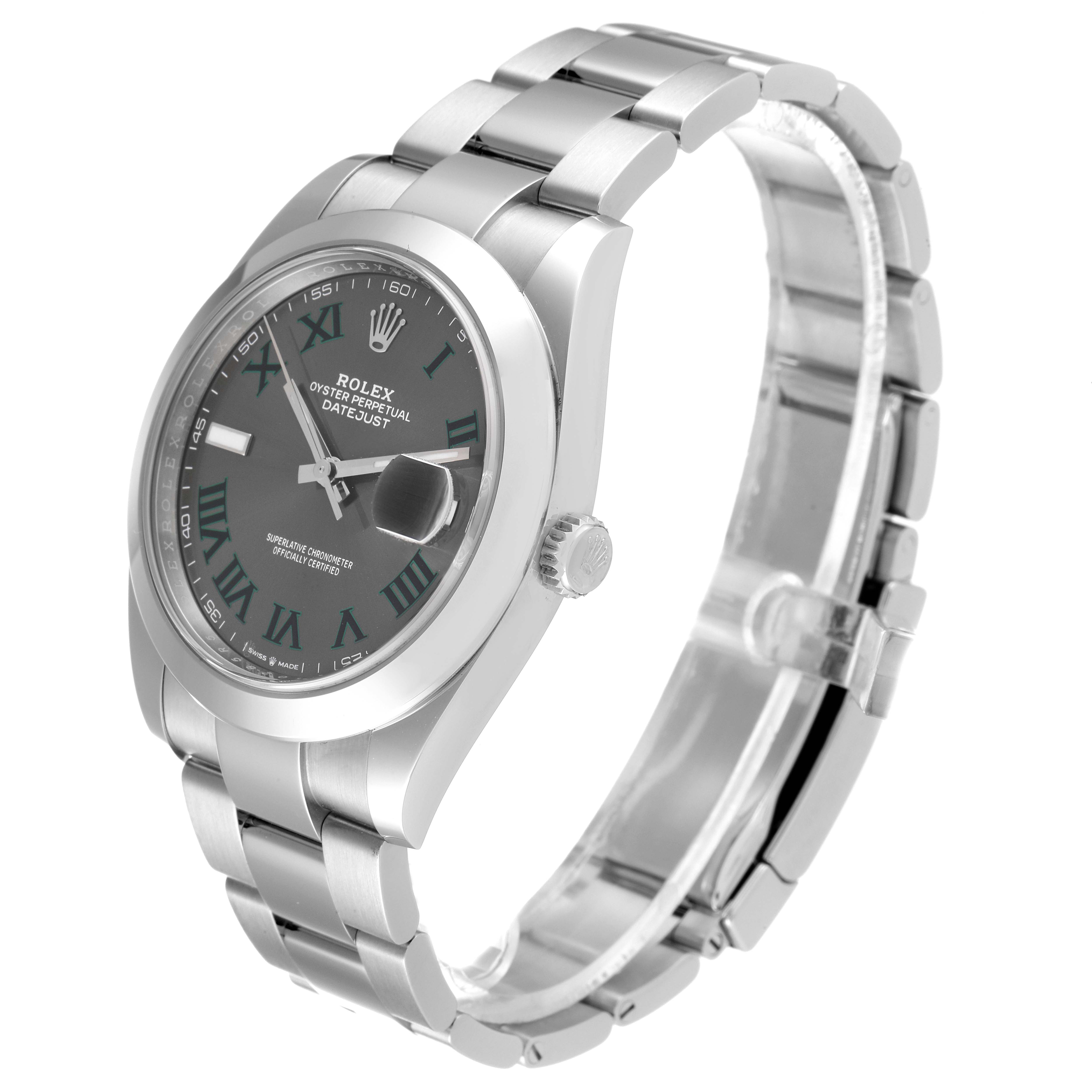 The image shows a Rolex Datejust 41 126300 Men's Stainless Steel Grey Dial 126300 Men's Stainless Steel Grey Dial model watch from a front-right angle, highlighting the dial, bezel, case, crown, and bracelet.